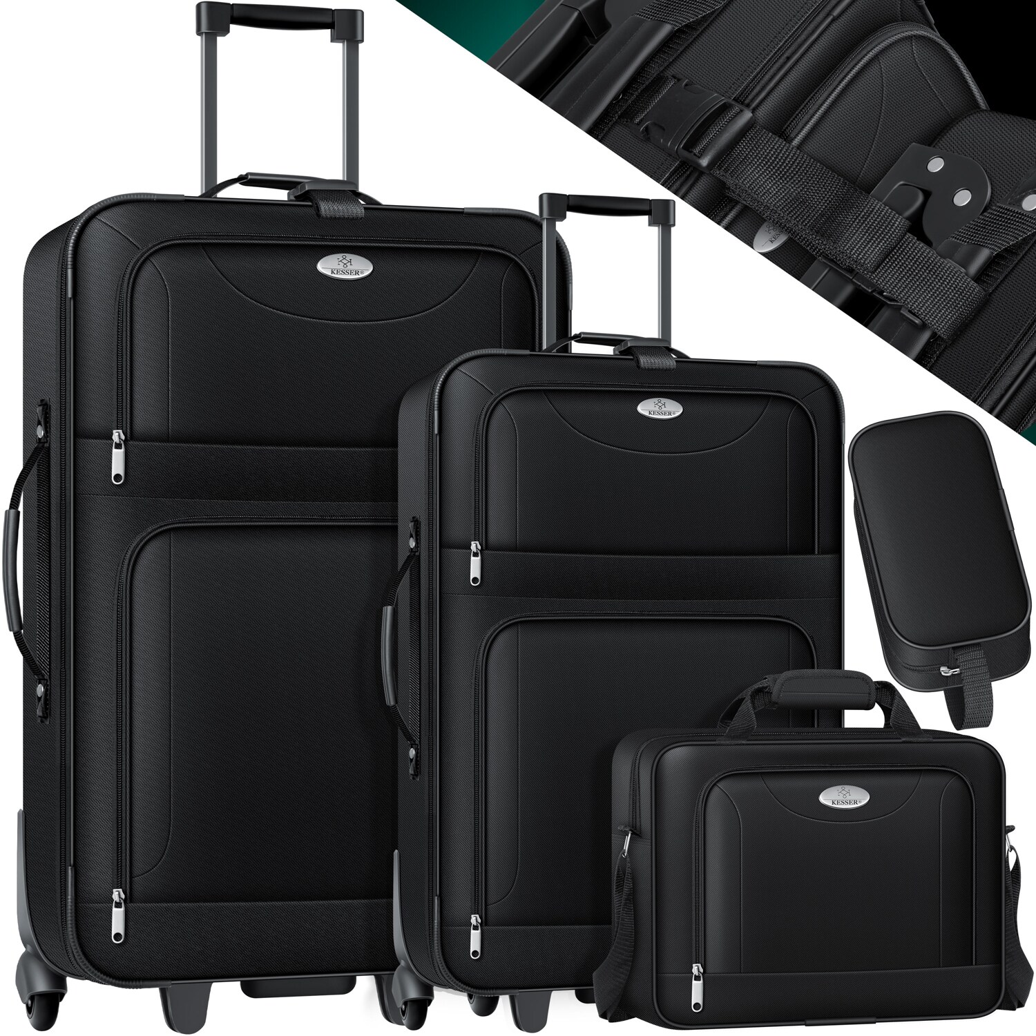 KESSER&reg; 4tlg Trolley Kofferset | Reisekoffer Set  mit Rollen | Komplettes Business 4er Set | S M L XL | Netzfach | Rollen | Teleskopgriff | Koffer Reisetaschen Stoffkoffer | Handgep&auml;ck | 