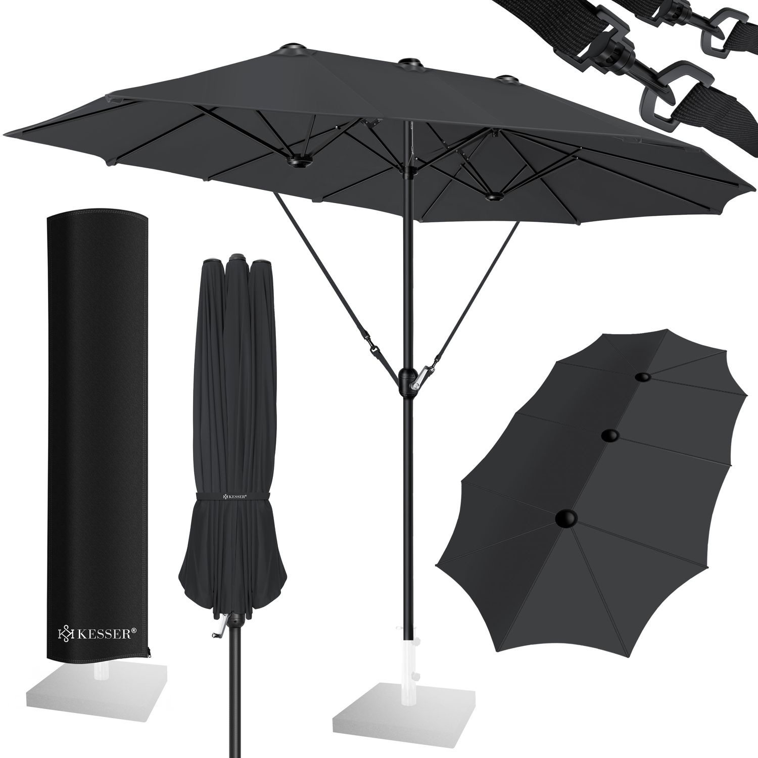 KESSER&reg; Sonnenschirm Doppelsonnenschirm Inkl. Abdeckung + Windsicherung | Gartenschirm | Marktschirm | Terrassenschirm mit Handkurbel | Oval | Aluminium | UV-best&auml;ndig | Wasserabweisend 