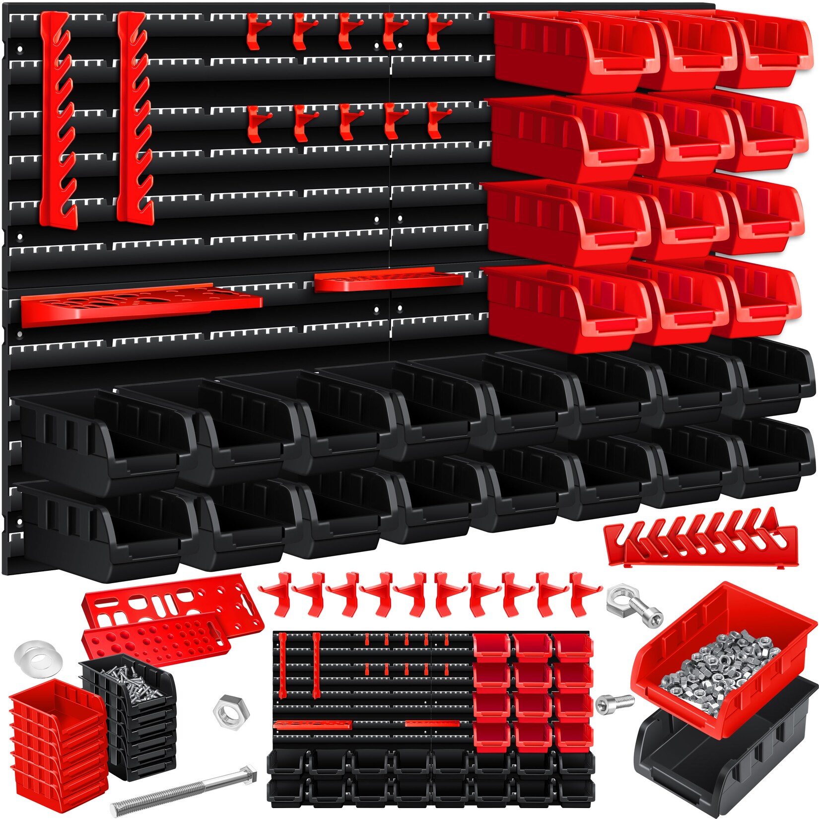 ® Wandregal + Stapelboxen + Werkzeughalter   45 tlg Box   Erweiterbar   Werkstattregal Lagerregal Steckregal Set Box   Sichtlagerkästen   Kleinteilemagazin   Sortimentskasten   Werkstatt