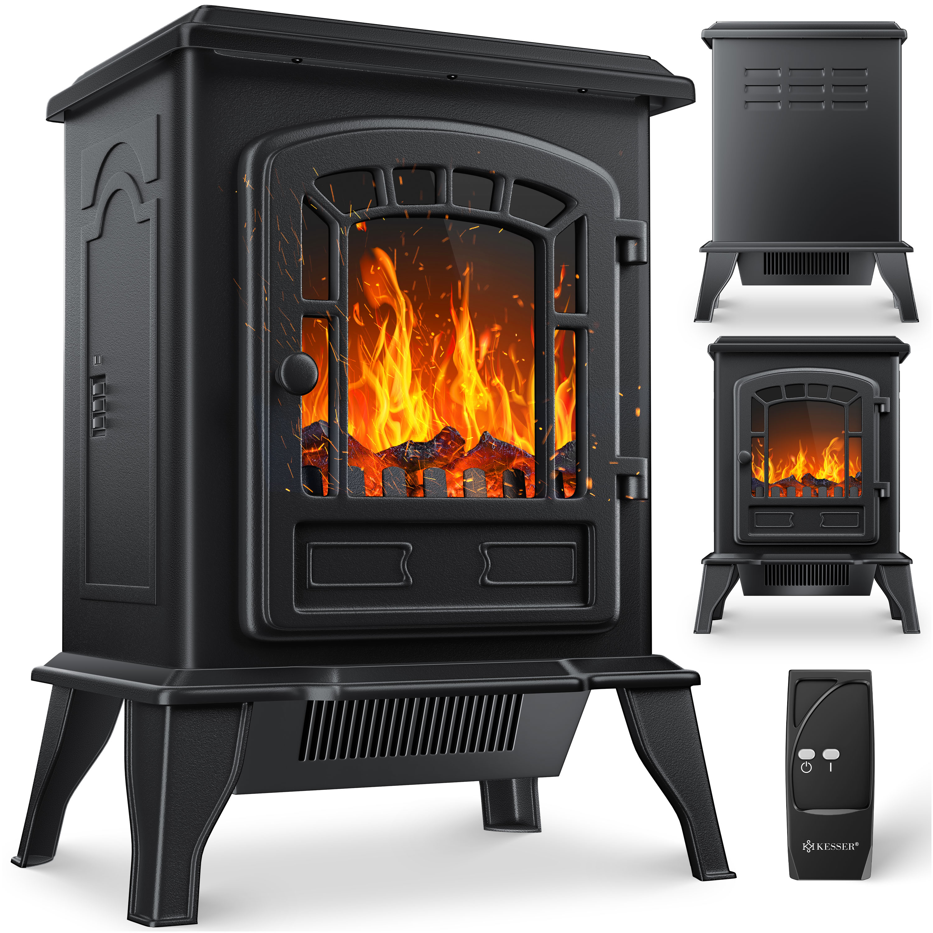 KESSER&reg; Elektrokamin mit Heizl&uuml;fter & Fernbedienung 2000W Elektro Kamin Elektrischer Heizung LED Kaminfeuer Effekt Kaminofen Flammeneffekt Heizer Ofen ger&auml;uscharm regelbar 