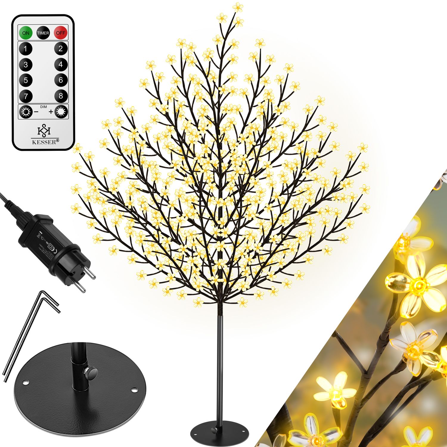 KESSER&reg; Kirschbl&uuml;tenbaum mit Fernbedienung | Lichterbaum Indoor Outdoor Metallfu&szlig; Stabil | Weihnachten Beleuchtung Leuchtbaum  Warmwei&szlig; 