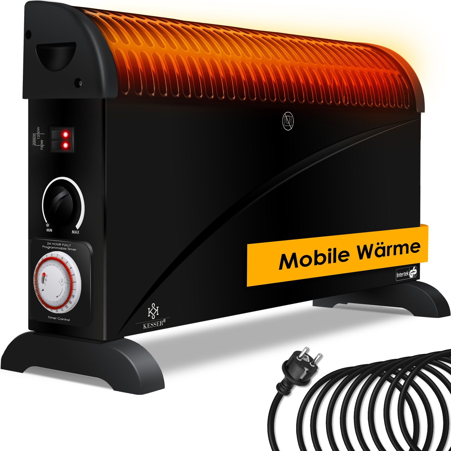 KESSER Konvektor 2000 Watt Heizger&auml;t , 24h Timer | stufenlose Thermosteuerung | Turbo Heizung | 3 Stufen | Tragemulden 