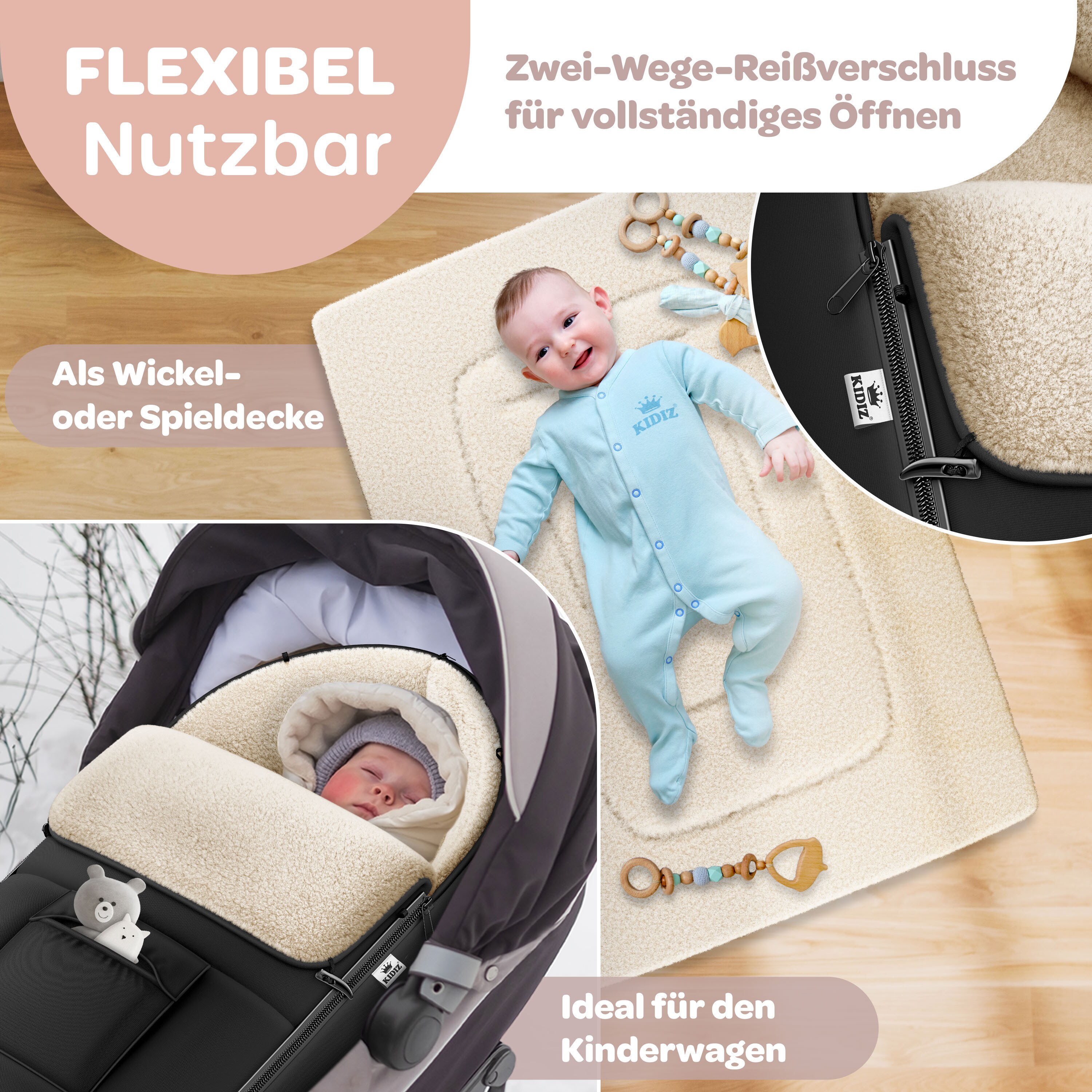 KIDIZ Babyfusack Baby Fusack Winterfusack Babyschale mit Reiverschluss  Kuschelsack Babydecke Kinderwagen waschbar verschliebarer Kopfteil,  Tasche, passend fr alle Kinderwagen bei Marktkauf online bestellen