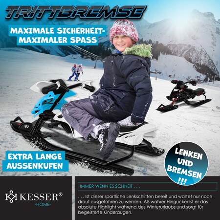 Schlitten Snowracer mit 2 Fußbremse und Lenkrad Schlitten Kinder
