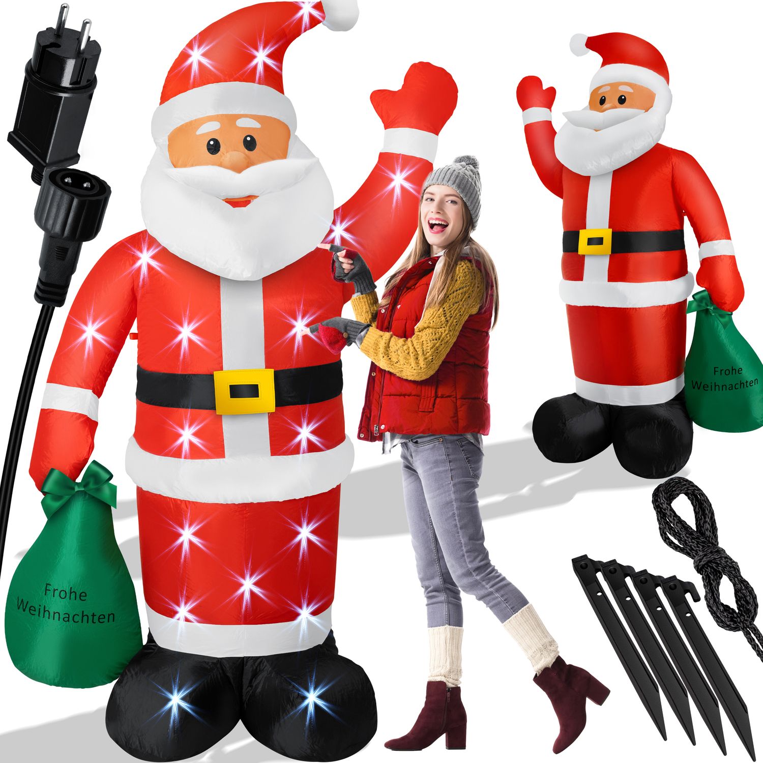 KESSER&reg; Aufblasbarer Weihnachtsmann XXL LED beleuchtet inkl. Befestigungsmaterial Weihnachtsdekoration Weihnachtsdeko  Figur , ger&auml;uscharmes Gebl&auml;se,  Nikolaus Santa witterungsbest&auml;ndig IP44 