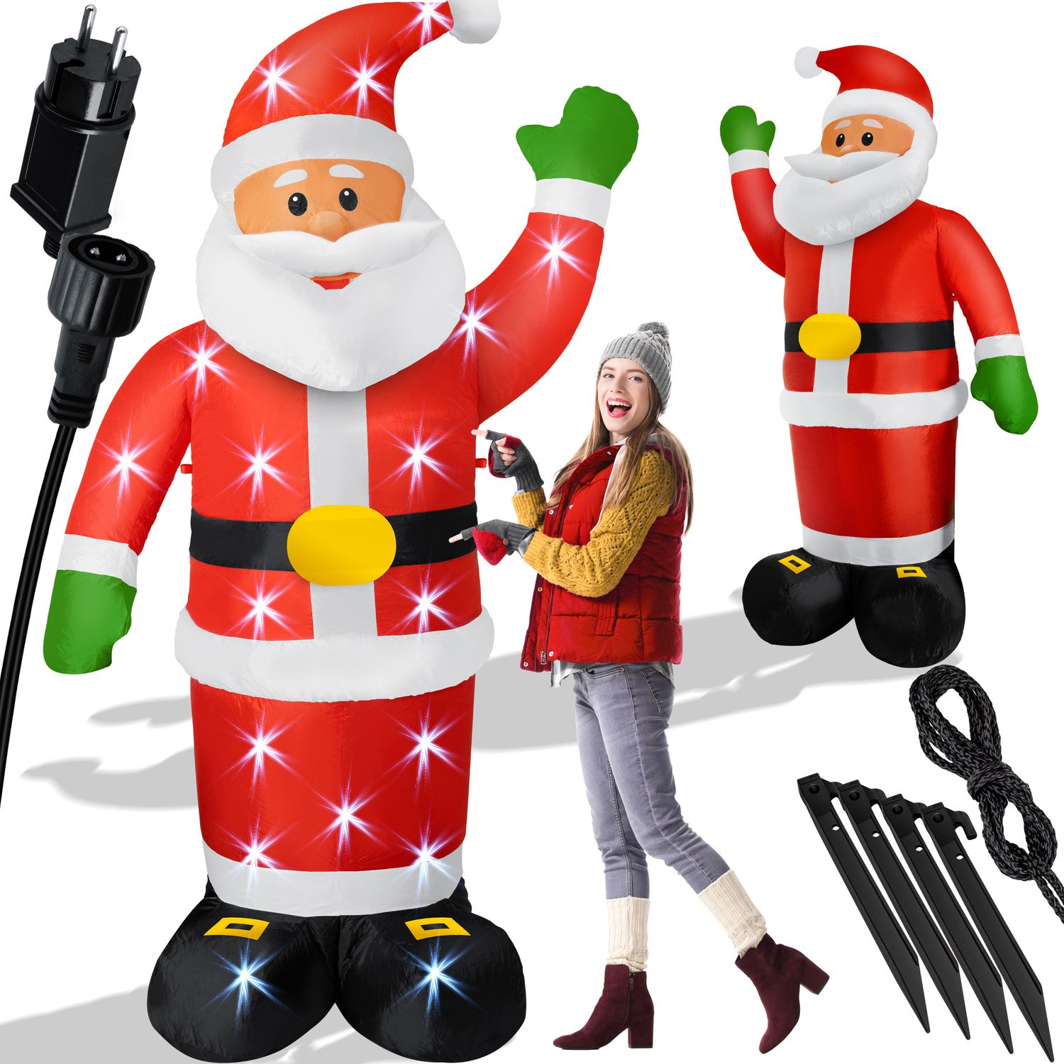 KESSER&reg; Aufblasbarer Weihnachtsmann XXL LED beleuchtet inkl. Befestigungsmaterial Weihnachtsdekoration Weihnachtsdeko  Figur , ger&auml;uscharmes Gebl&auml;se,  Nikolaus Santa witterungsbest&auml;ndig IP44 