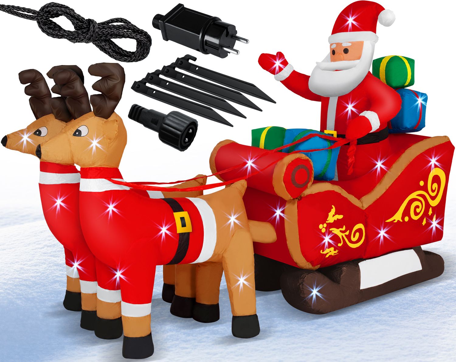 KESSER&reg; Aufblasbarer Weihnachtsmann mit Schlitten XXL Nikolaus Rentiere Weihnachten Santa Claus Deko LED Beleuchtet inkl. Befestigungsmaterial Weihnachtsdekoration Weihnachtsdeko - Bild 1
