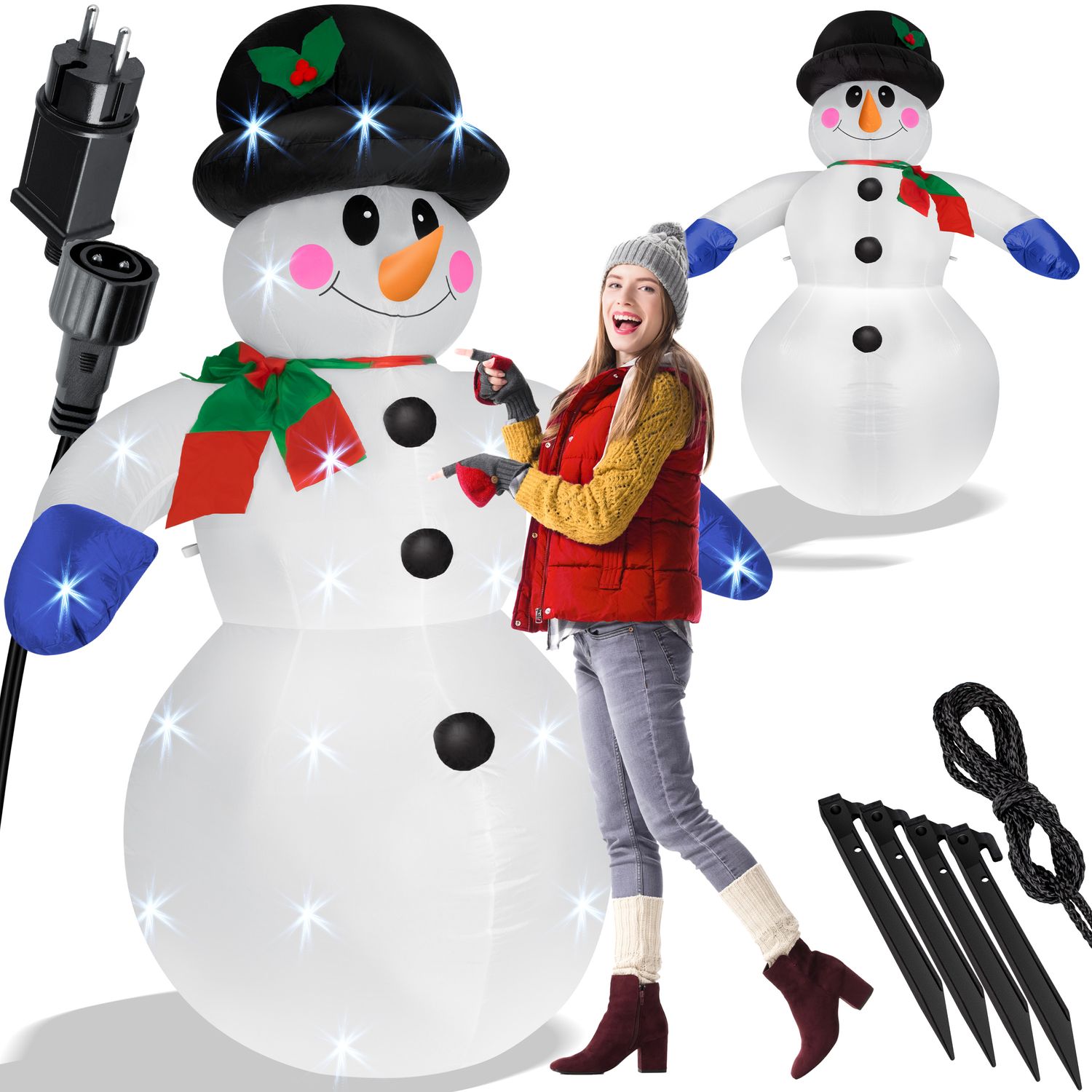 KESSER&reg; Aufblasbarer Schneemann XXL 240cm LED-Beleuchtung mit Befestigungsmaterial & ger&auml;uscharmen Gebl&auml;se Deko Weihnachts-Figur Weihnachten Weihnachtsdekoration Innen & Au&szlig;en Witterungsbest&auml;ndig IP44 