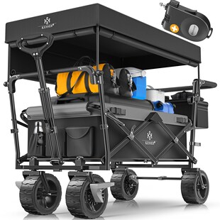 KESSER® Bollerwagen faltbar GT9000 Handwagen mit Dach | Transportwagen max. belastbar bis 150kg mit Hartgummi-Räder & Feststellbremsen (Vorne & Hinten) | Inkl. Schloss, Abdeckung, Wetter & Sichtschutz 