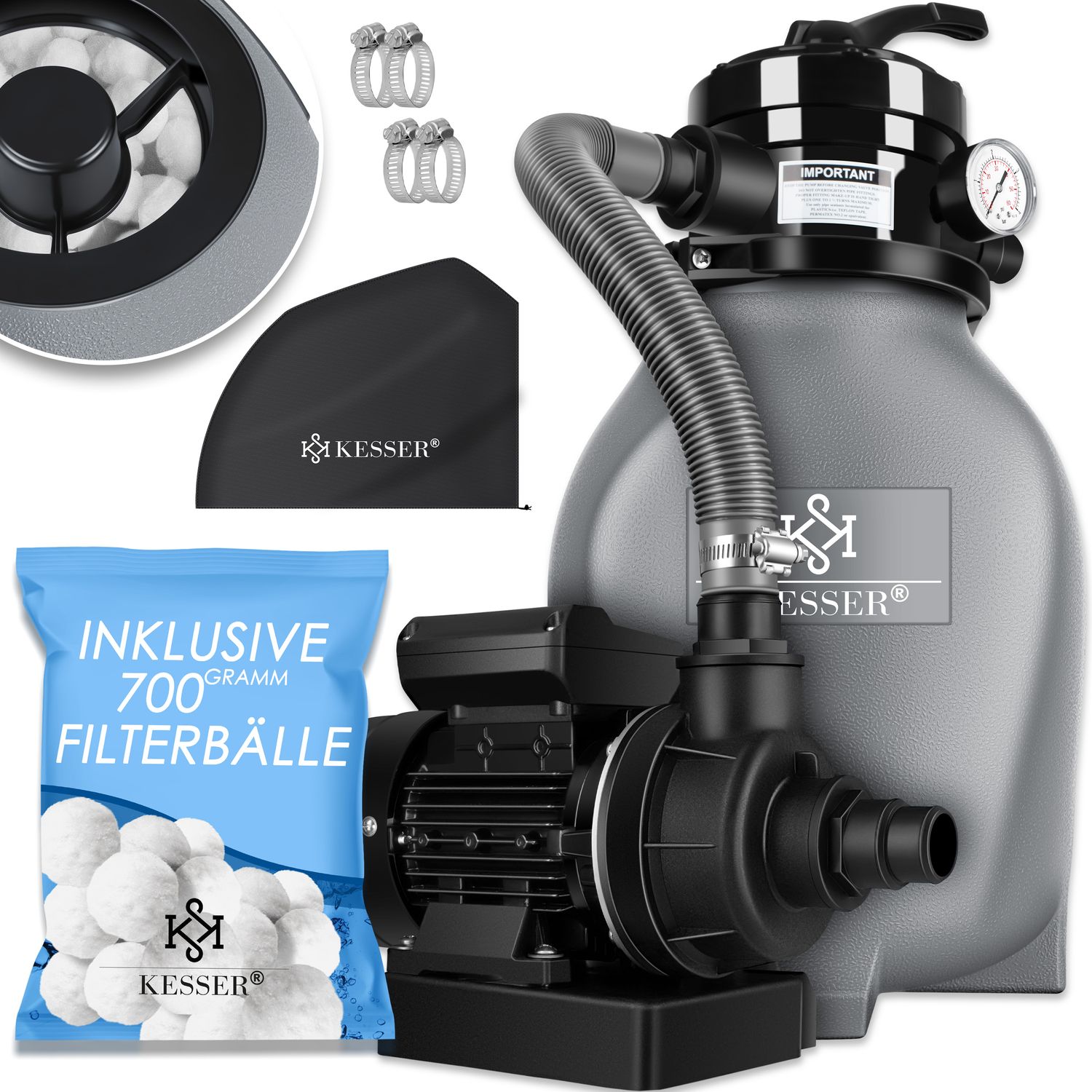KESSER&reg; Sandfilter Sandfilteranlage + 800g Filterb&auml;lle ersetzen 25kg Filtersand- Poolfilter 10 m&sup3;/h Filteranlage Filterkessel f&uuml;r Pool Schwimmbecken 4-Wege Ventil , einfache Steuerung 