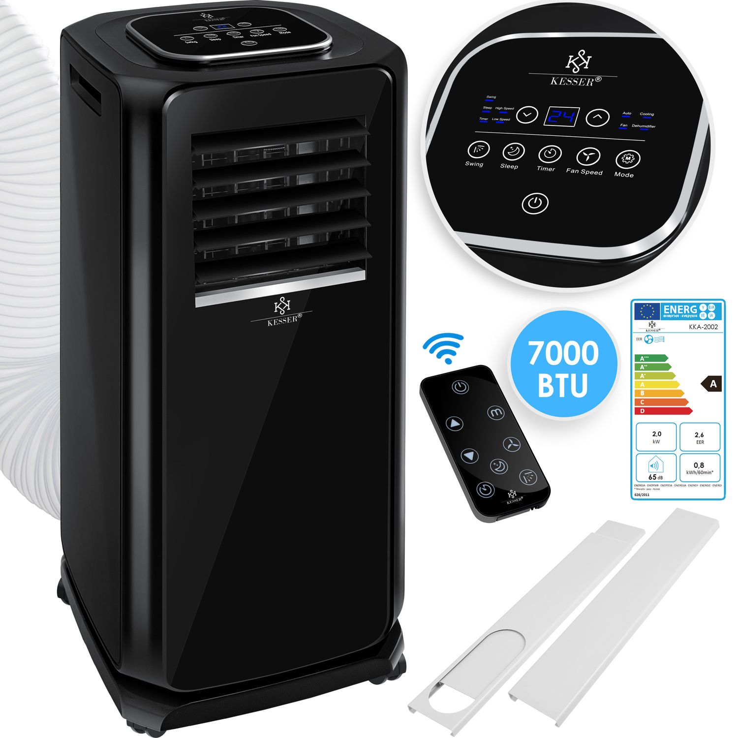 KESSER&reg; &ndash; Klimaanlage Mobiles Klimager&auml;t 4in1 k&uuml;hlen, Luftentfeuchter, l&uuml;ften, Ventilator - 7000 BTU/h (2.000 Watt) - Klima mit Montagematerial, Fernbedienung und 24h Timer, Nachtmodus (EEK: A) 