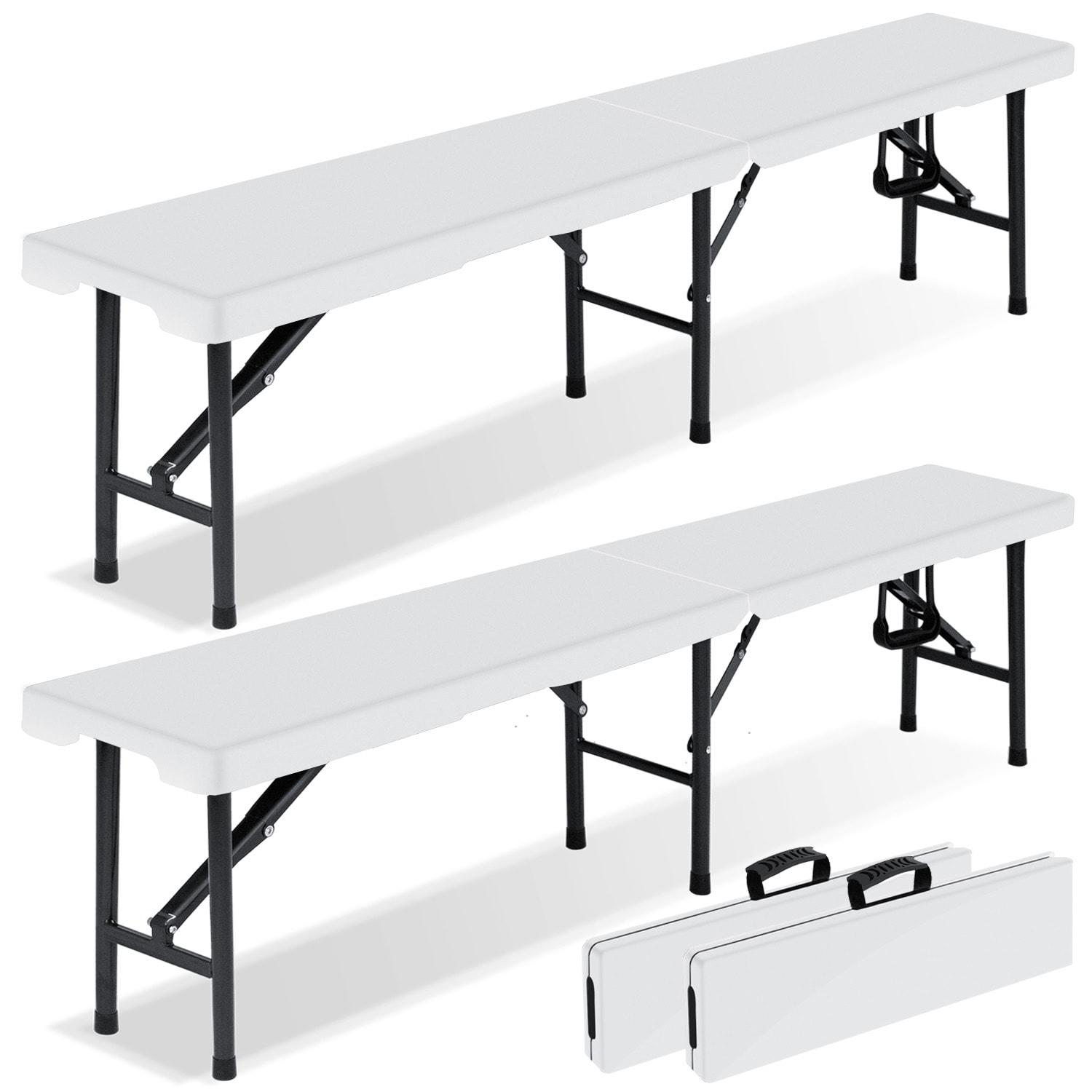 KESSER 2X Bierbank Faltbank Klappbar I Kunststoff I Tragegriff | leicht I 183x28x44cm Klappbank Camping Garten Party Bank  Campingbank Bierzeltbank , Gartenbank , Sitzbank 2er Set 