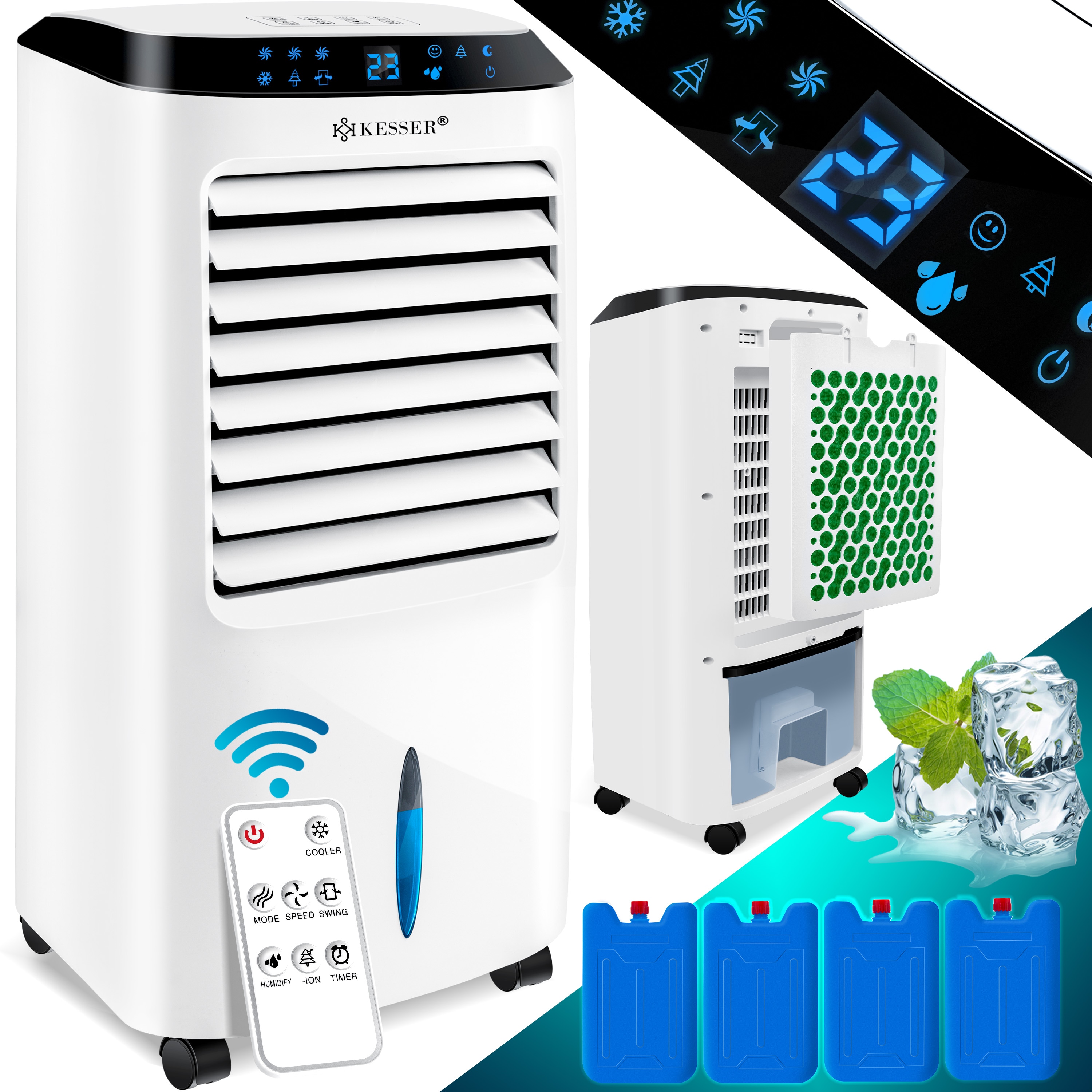 KESSER&reg; 4in1 Mobile Klimaanlage | Fernbedienung | Klimager&auml;t | Ventilator Klimaanlage | 10 L Tank | Timer | 3 Stufen | Ionisator Luftbefeuchter | Luftk&uuml;hler | 