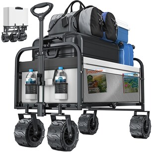 KESSER® Bollerwagen faltbar mit Breite Reifen Handwagen Transportkarre Gerätewagen | inkl. 2 Netztaschen | klappbar | Kunststoff-Reifen | bis 150 kg Tragkraft transportwagen Gartenanhänger 