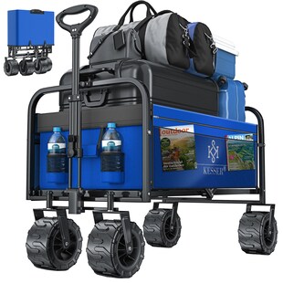 KESSER® Bollerwagen faltbar mit Breite Reifen Handwagen Transportkarre Gerätewagen | inkl. 2 Netztaschen | klappbar | Kunststoff-Reifen | bis 150 kg Tragkraft transportwagen Gartenanhänger 