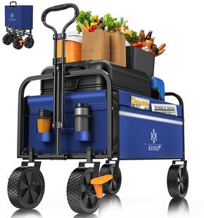 KESSER® Bollerwagen faltbar Handwagen Transportkarre max. 150kg Tragkraft & 360° PVC-Reifen Gerätewagen inkl. 2 Netztaschen, Seitentasche & Abdeckung Transportwagen Gartenanhänger ohne Dach 