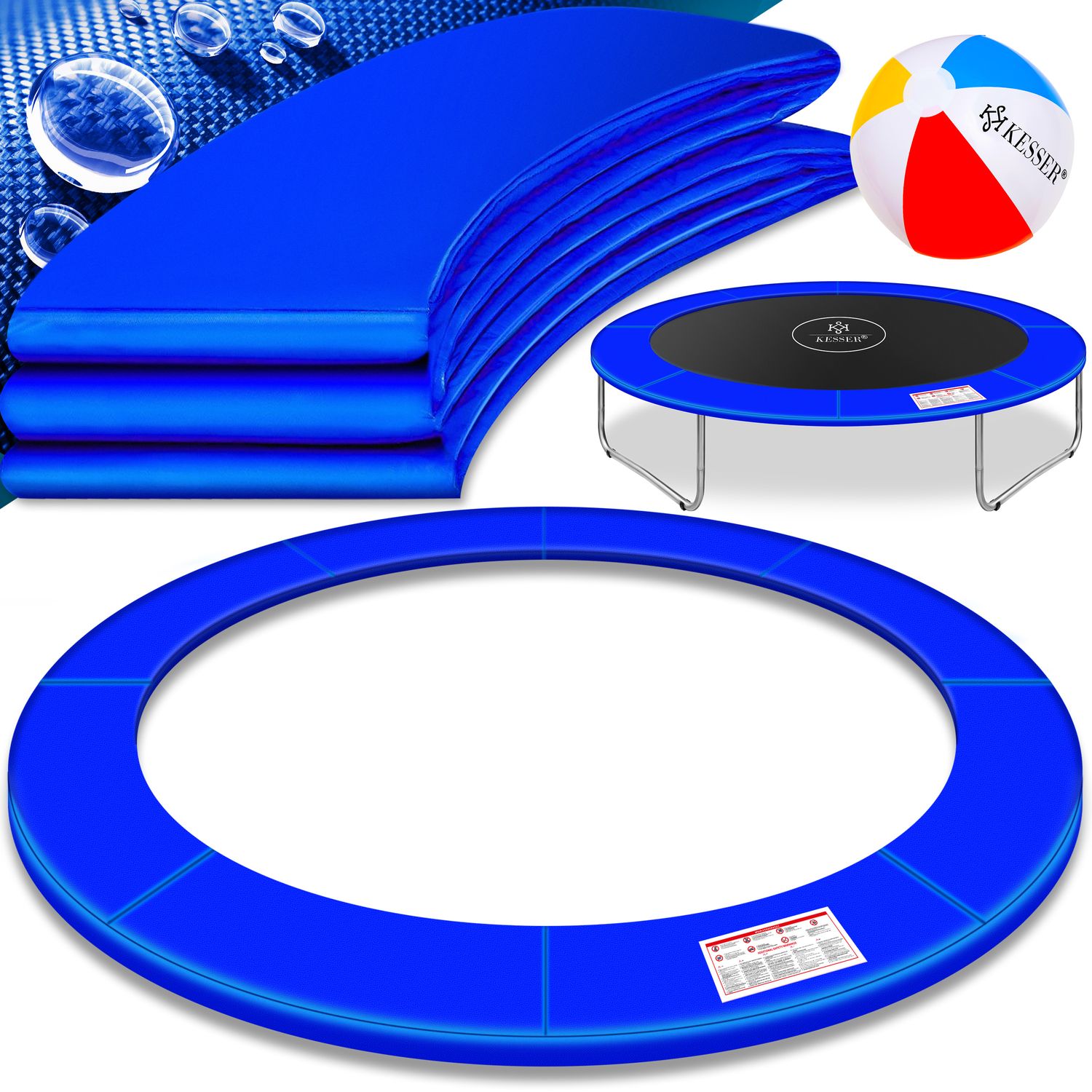 KESSER&reg; - Trampolin Randabdeckung &Oslash; 244 , 305 , 366 , 426 cm , 30cm breit 100% UV-best&auml;ndig rei&szlig;fest Federabdeckung , Gr&uuml;n , Blau 