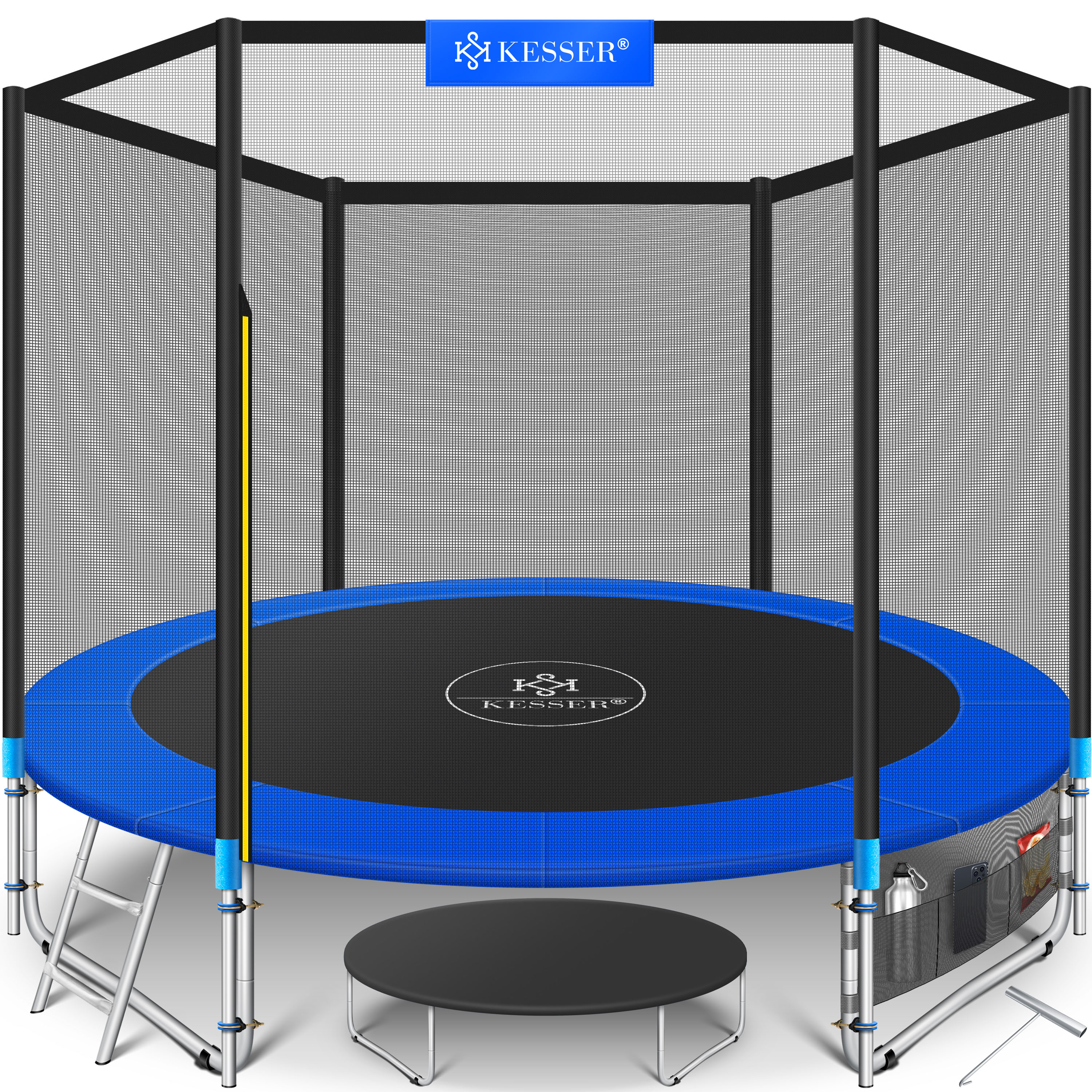 KESSER&reg; - Trampolin  | T&Uuml;V Rheinland GS Zertifiziert | Komplettset mit Sicherheitsnetz, Leiter,  Randabdeckung, Seitentasche & Zubeh&ouml;r | Kindertrampolin Gartentrampolin Belastbarkeit 150 kg 