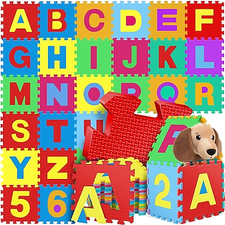 KIDIZ® 86 teilige Puzzlematte Kinderspielteppich Spielmatte Spielteppich Schaumstoffmatte Kinderteppich, Puzzle Zahlen und Buchstaben Schutzmatte 