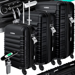 KESSER® 3tlg. Hartschalenkofferset Hartschalenkoffer Reisekoffer Set Reisekofferset Trolley Koffer Inkl. Kofferwaage + Gepäckanhänger Rollkoffer Schloss 4 Rollen ABS-Hartschale Teleskopgriff M-L-XL 