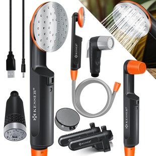 KESSER® Campingdusche mit Akku Tauchpumpe Handbrause 2x 2200mAh-Lithium-Akku, USB-Ladekabel , für Camping Garten - Auto - Outdoor , Hundedusche , Autoreinigung , Inkl. Tragetasche, 12V Pumpe 