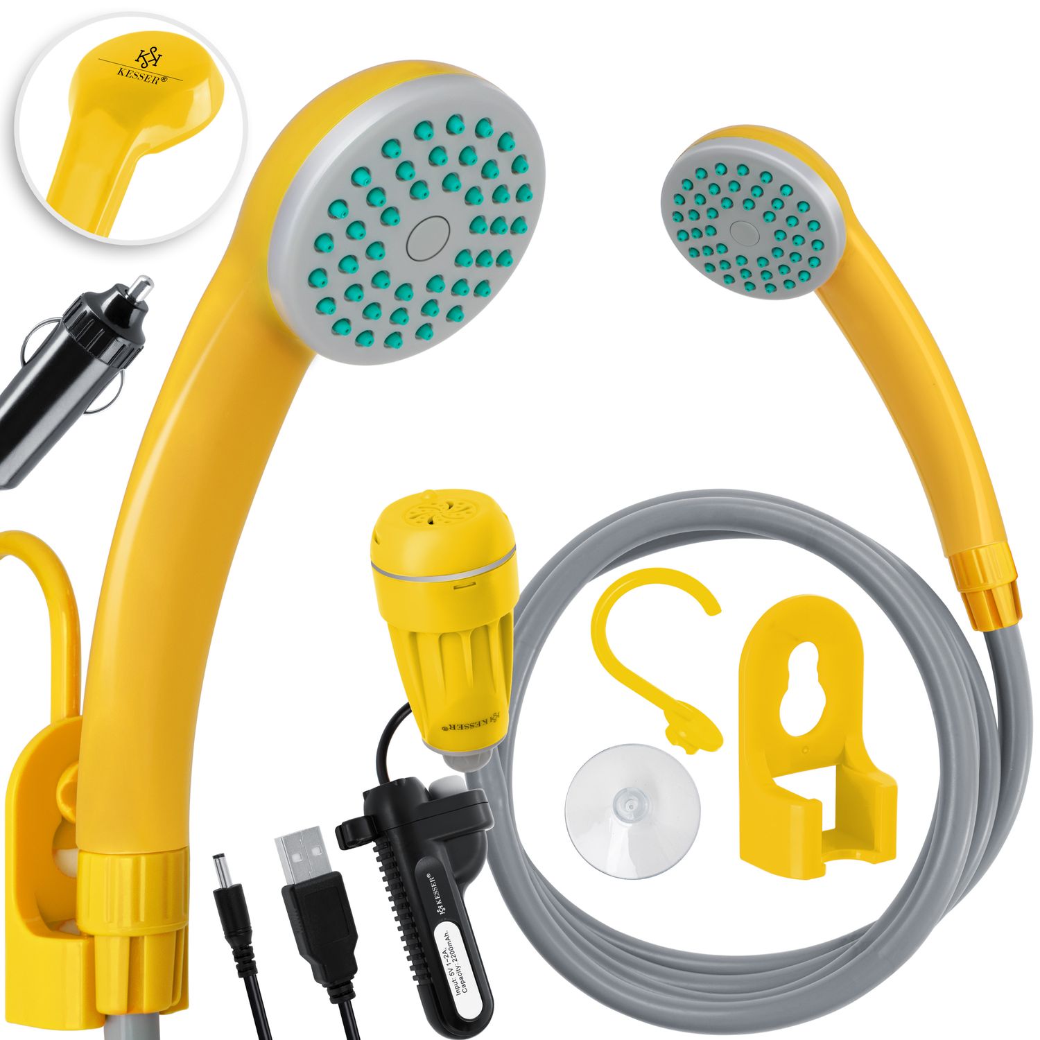 KESSER&reg; Campingdusche mit Akku Tauchpumpe Handbrause 2200mAh-Lithium-Akku, USB-Ladekabel , f&uuml;r Camping Garten - Auto - Outdoor , Hundedusche , Autoreinigung ,  12V Pumpe 