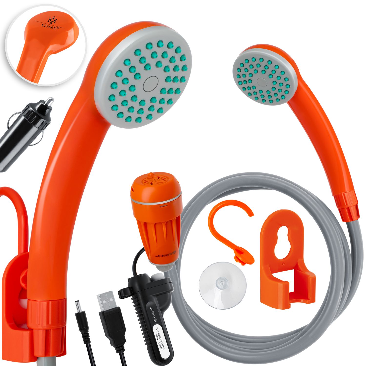 KESSER&reg; Campingdusche mit Akku Tauchpumpe Handbrause 2200mAh-Lithium-Akku, USB-Ladekabel , f&uuml;r Camping Garten - Auto - Outdoor , Hundedusche , Autoreinigung ,  12V Pumpe 