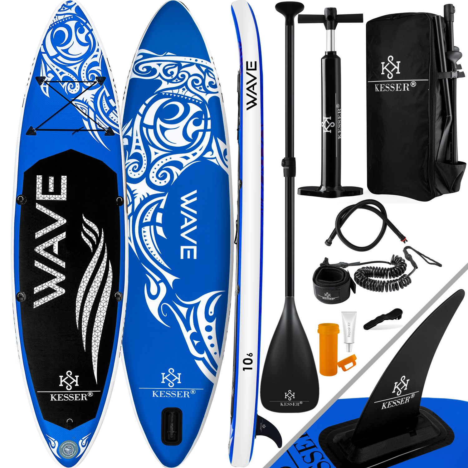 KESSER&reg; Aufblasbares SUP Board Set Stand Up Paddle Board Premium Surfboard Wassersport | 6 Zoll Dick  | Komplettes Zubeh&ouml;r | 130kg 