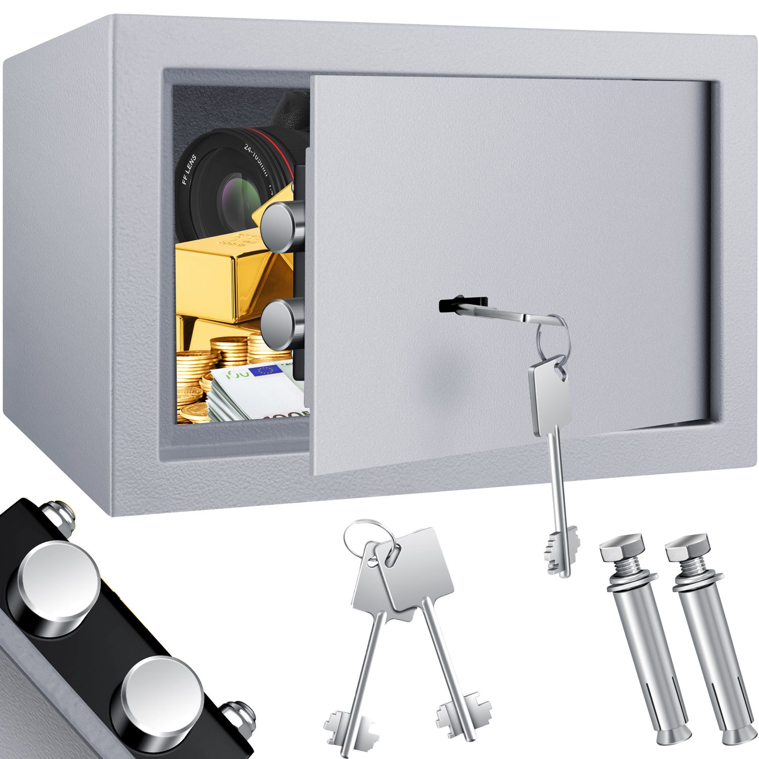 KESSER&reg; M&ouml;beltresor mit Doppelbartschloss, Safe Tresor Geldschrank Boden-Wandtresor Wandsafe 30x20x20cm ink. 2 x Schl&uuml;ssel & Befestigungsschraube 