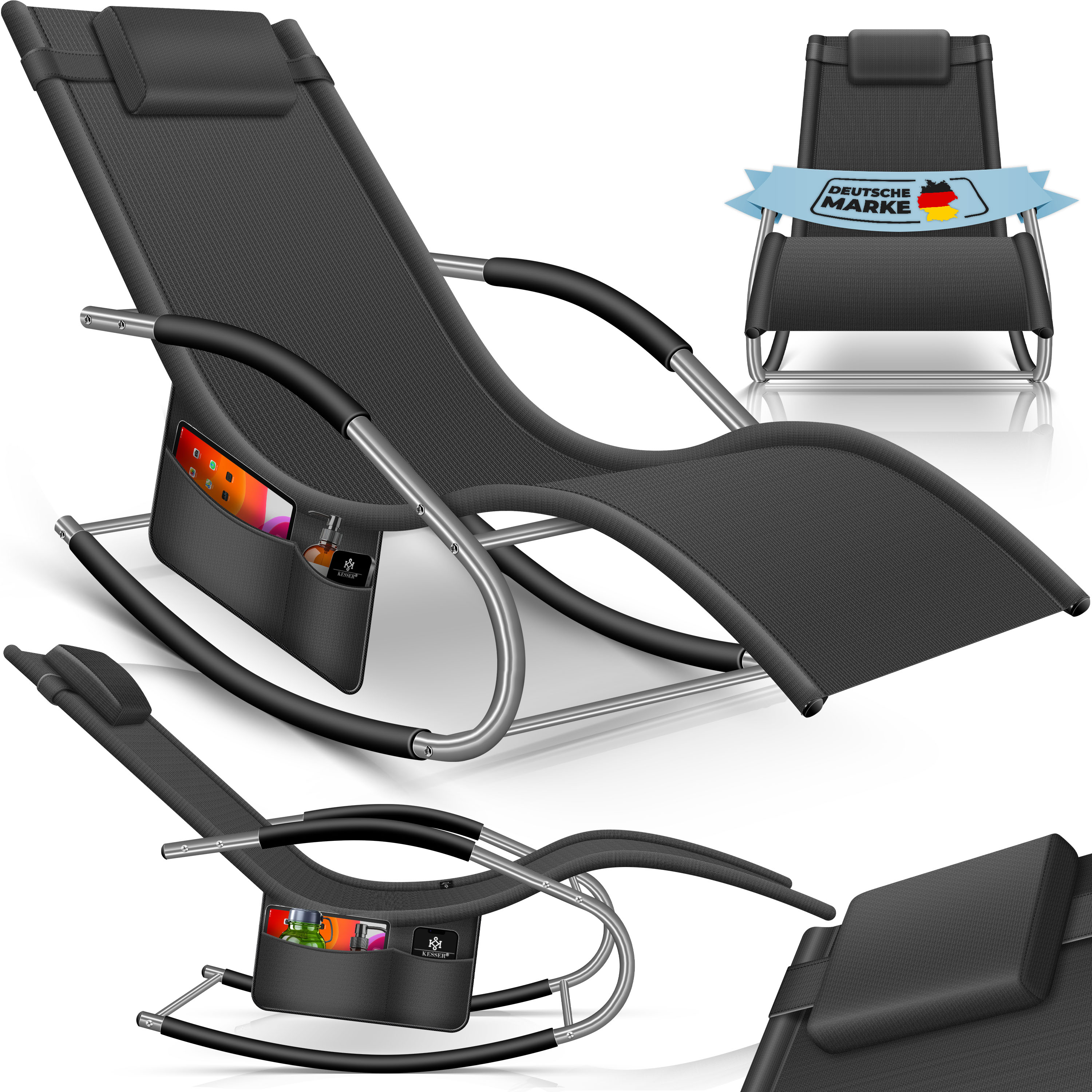 KESSER&reg; Sonnenliege Relaxliege Schwungliege | Gartenliege | Gartenstuhl | Klappstuhl faltbar | Liegestuhl | Schaukelsessel | ergonomische Relaxsessel | wetterfest | 150 kg Belastung | 