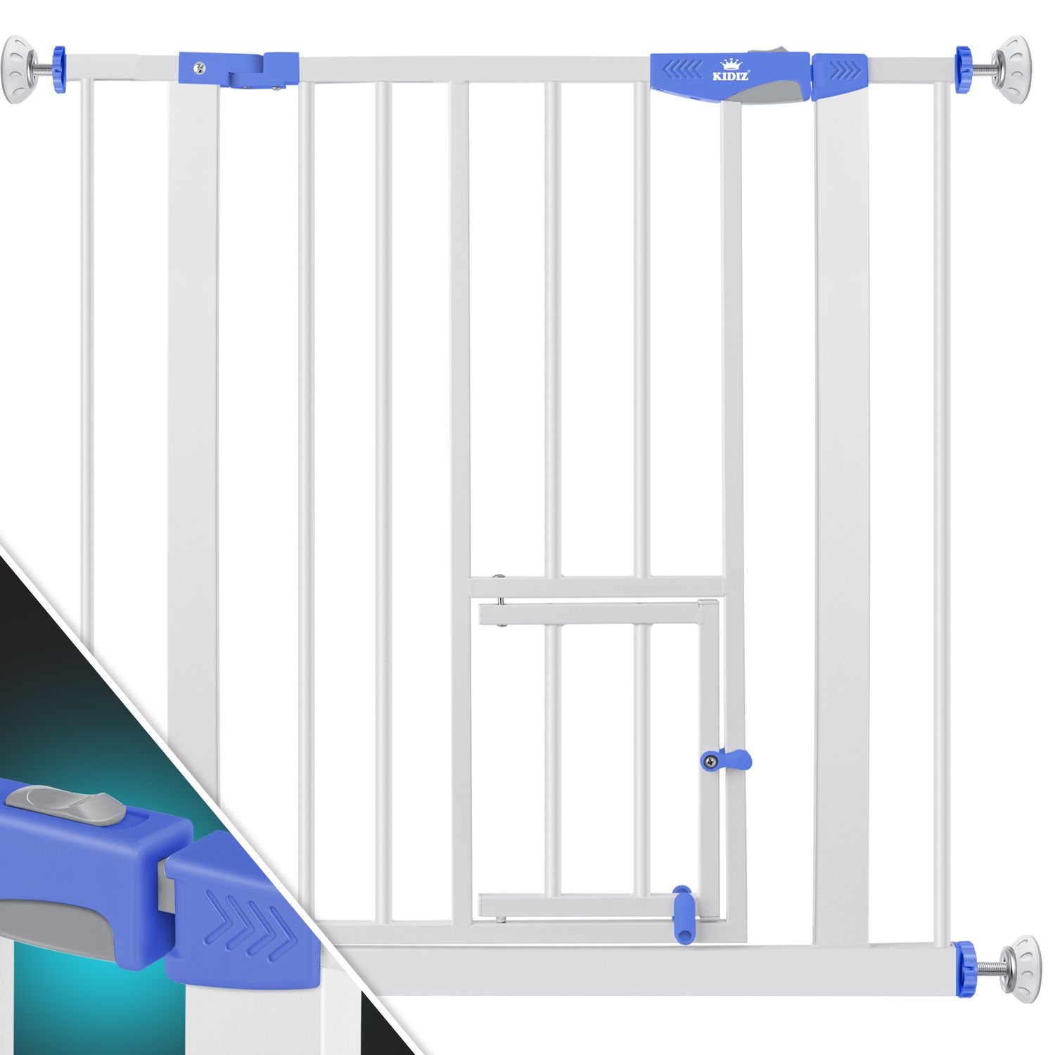 KIDIZ&reg; Absperrgitter zum Klemmen mit Katzenklappe, T&uuml;rschutzgitter, Autoclose Kinder Treppengitter ohne Bohren | 90&deg; Stopp Schutz, schwenkbar, Treppenschutzgitter 