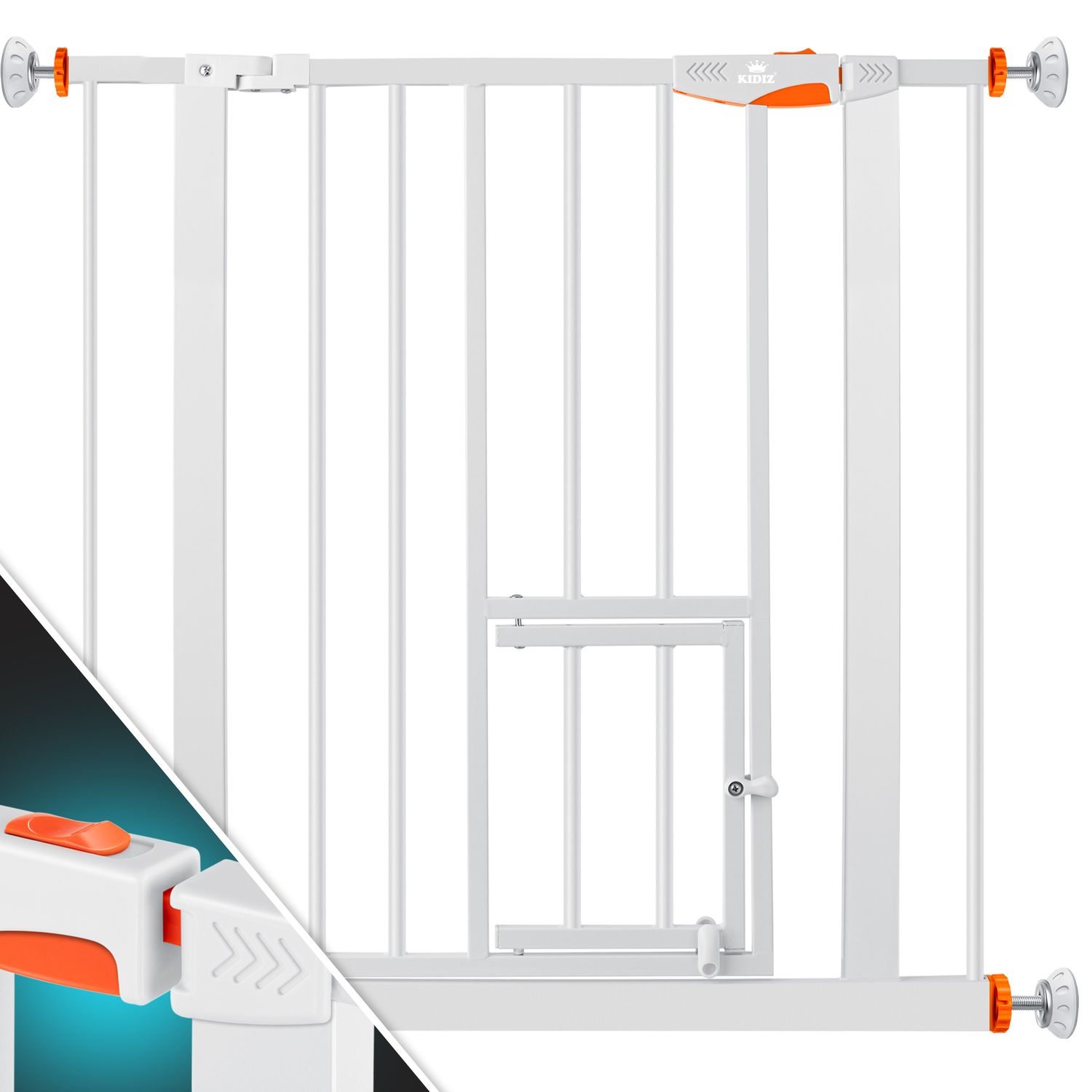 KIDIZ&reg; T&uuml;rschutzgitter Absperrgitter Treppengitter Kindergitter | mit T&uuml;re f&uuml;r Hunde und Katzen , Haustier | ohne Bohren | erweiterbar | kombinierbar mit Y-Spindeln | schwenkbar 