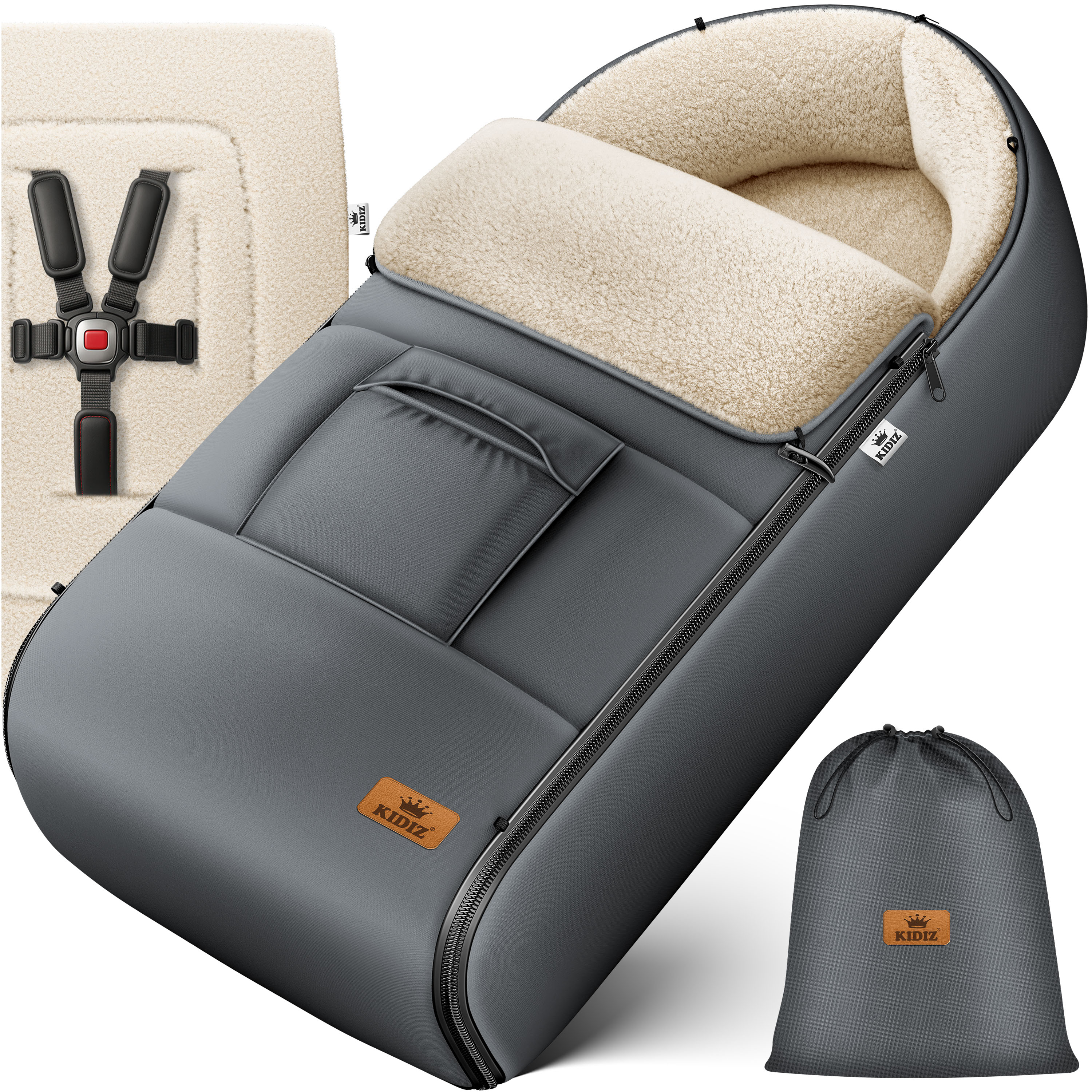 KIDIZ&reg; Babyfu&szlig;sack Baby Fu&szlig;sack Winterfu&szlig;sack Babyschale mit Rei&szlig;verschluss Kuschelsack Babydecke Kinderwagen waschbar verschlie&szlig;barer Kopfteil, Tasche, passend f&uuml;r alle Kinderwagen 