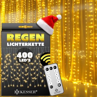 KESSER® Regenlichterkette Lichterkette inkl Fernbedienung - 8 Leuchteffekte - Timer - In- & Outdoor Regenkette Deko Weihnachtsbeleuchtung Party 