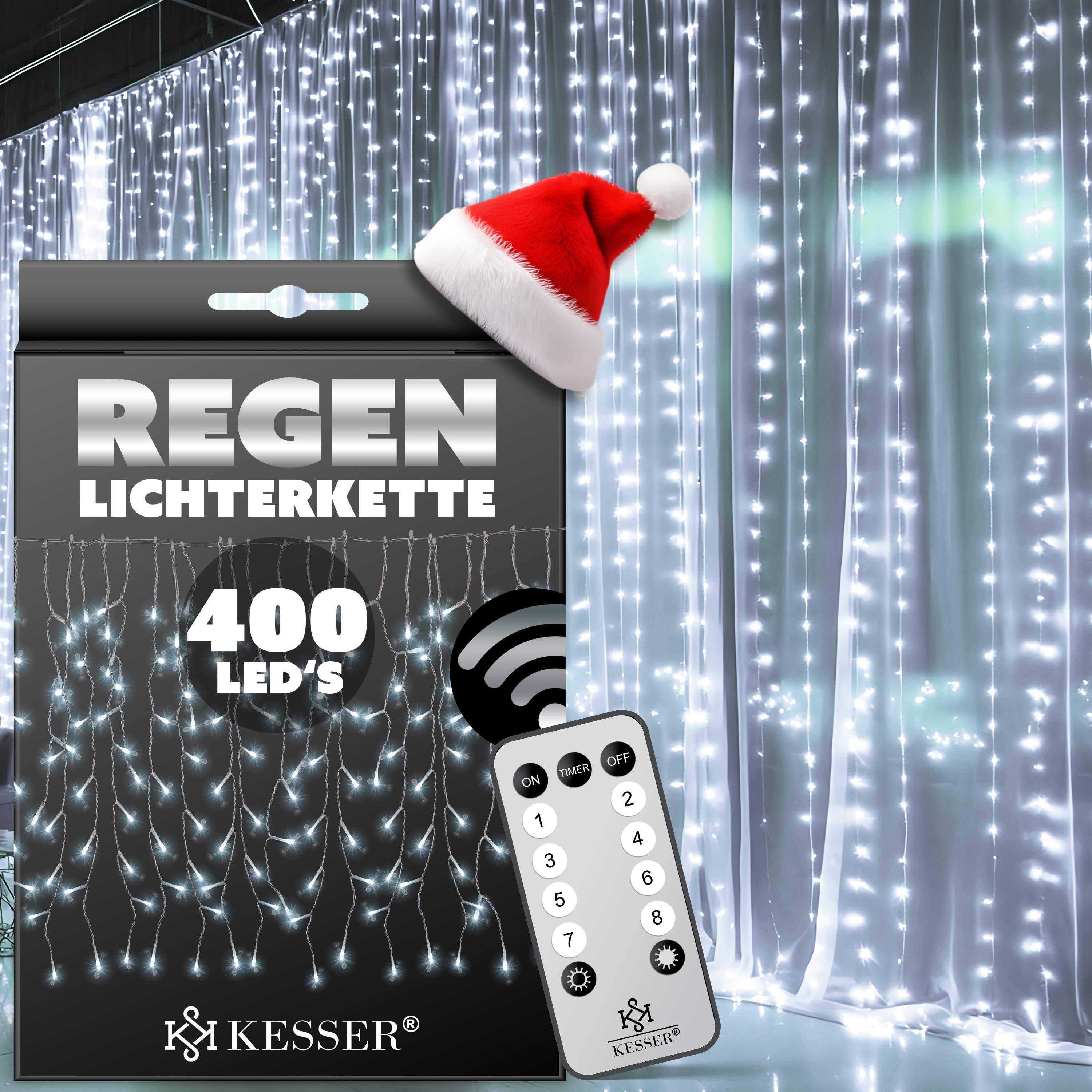 KESSER&reg; LED Lichterkette inkl. Fernbedienung mit 8 Modi & Timer, Lichtervorhang mit mini LED&acute;s 