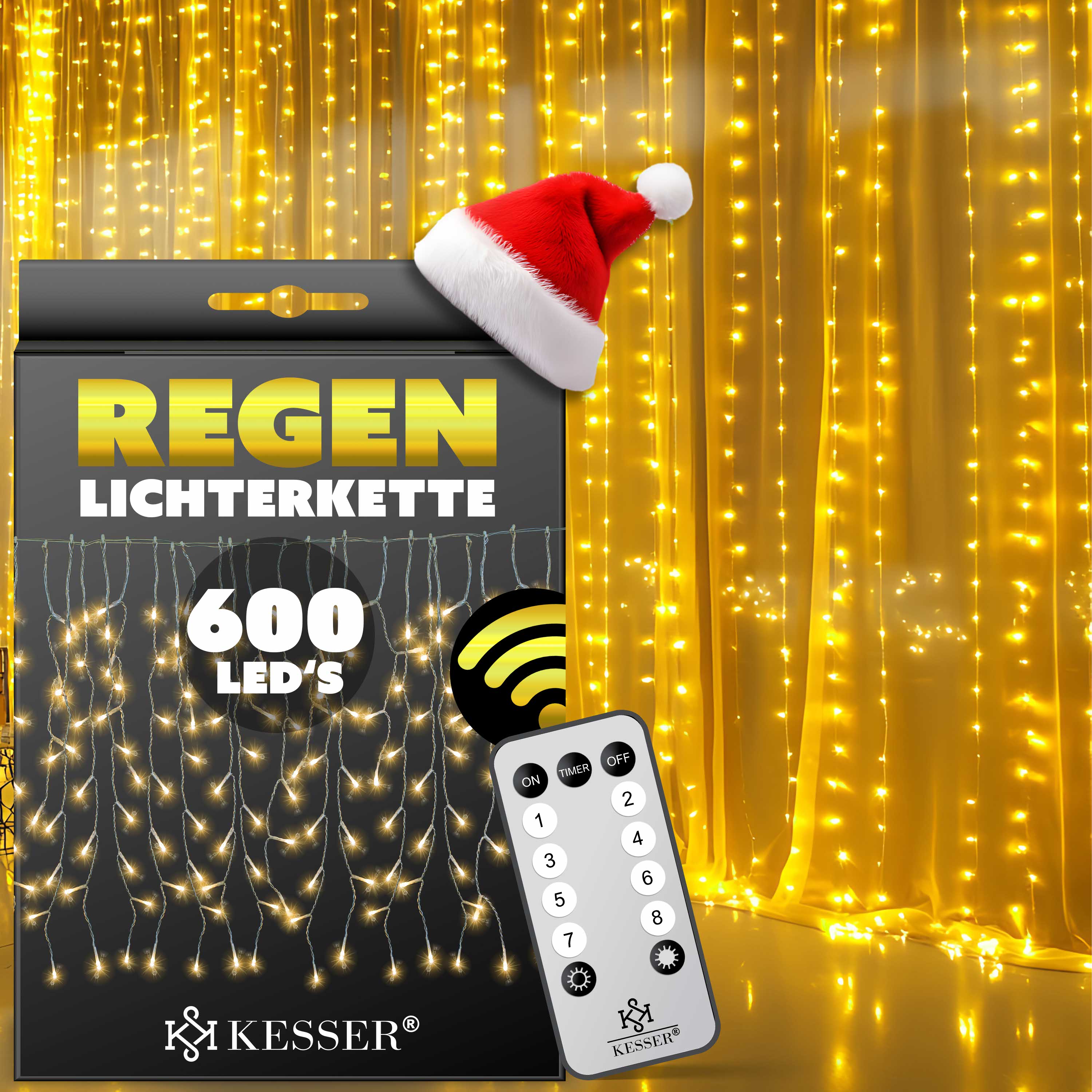 KESSER&reg; LED Lichterkette inkl. Fernbedienung mit 8 Modi & Timer, Lichtervorhang mit mini LED&acute;s 