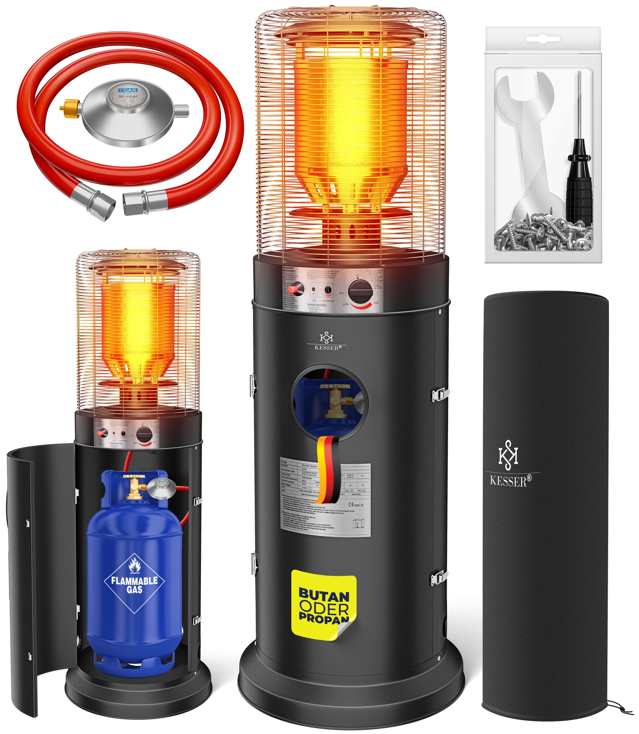 KESSER&reg; Heizstrahler Gas KE12 Heizpilz f&uuml;r Terrasse Terrassenheizer Terrassenheizstrahler, Freiluftheizung 10 kW Gasheizstrahler Gasheizer, W&auml;rmestrahler, Heizger&auml;t - inkl. Schutzh&uuml;lle 