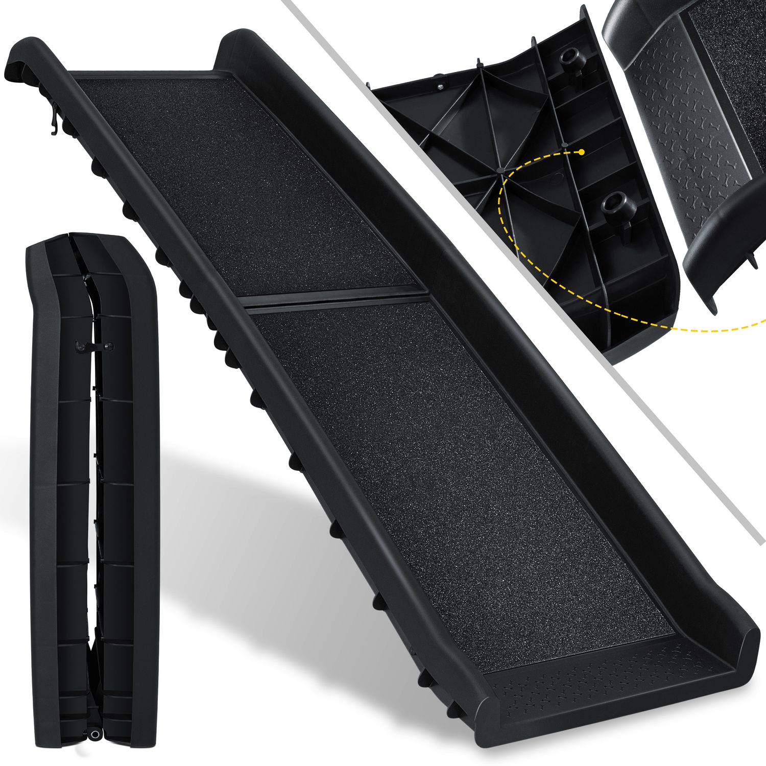 KESSER&reg; Hunderampe Hundetreppe Hundeautorampe Auto klappbar Kofferraumrampe f&uuml;r Haustiere Einstiegshilfe f&uuml;r Kofferraum, bis 90 kg, 156x40cm, leicht Stabil, rutschfest Hunde-Treppe , Schwarz 