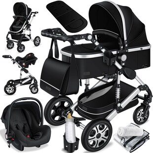 KESSER® Loops Kinderwagen 4 in 1 Kombikinderwagen Komplett-Set auch als Buggy für Kinder bis 4 Jahre inkl. Babywanne, Babyschale + Fußsack, Korb, Wickeltasche, Regen- & Insektenschutz & Flaschenhalter 