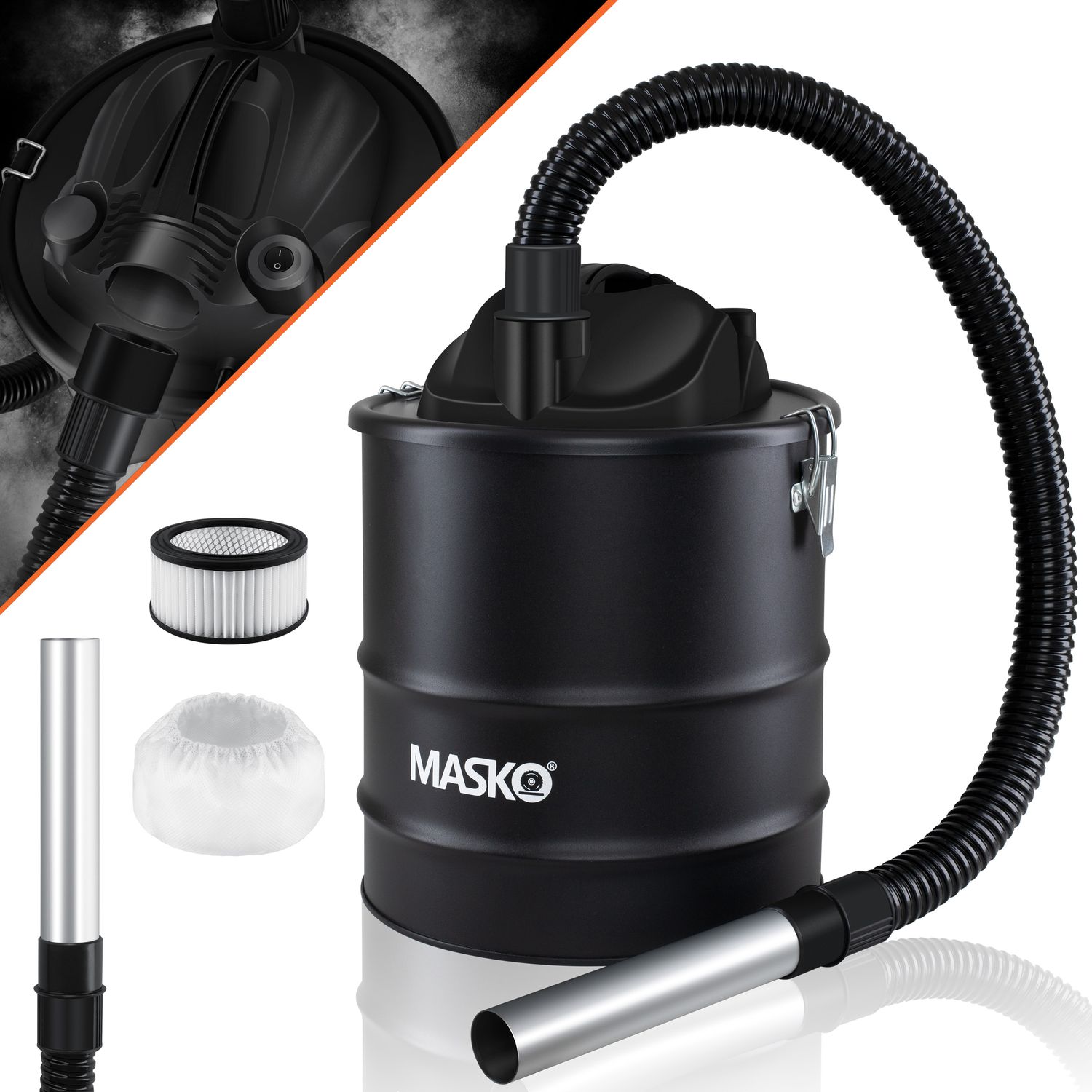 MASKO&reg; 2in1 Aschesauger 1200W Kaminsauger f&uuml;r Kamin - 20L Volumen &ndash; Saug- und Blasfunktion mit Hepafilter und Vorfilter &ndash; Asche Ru&szlig; Staubsauger f&uuml;r Kamin Grill Ofen &ndash; metallverst&auml;rkter Saugschlauch 