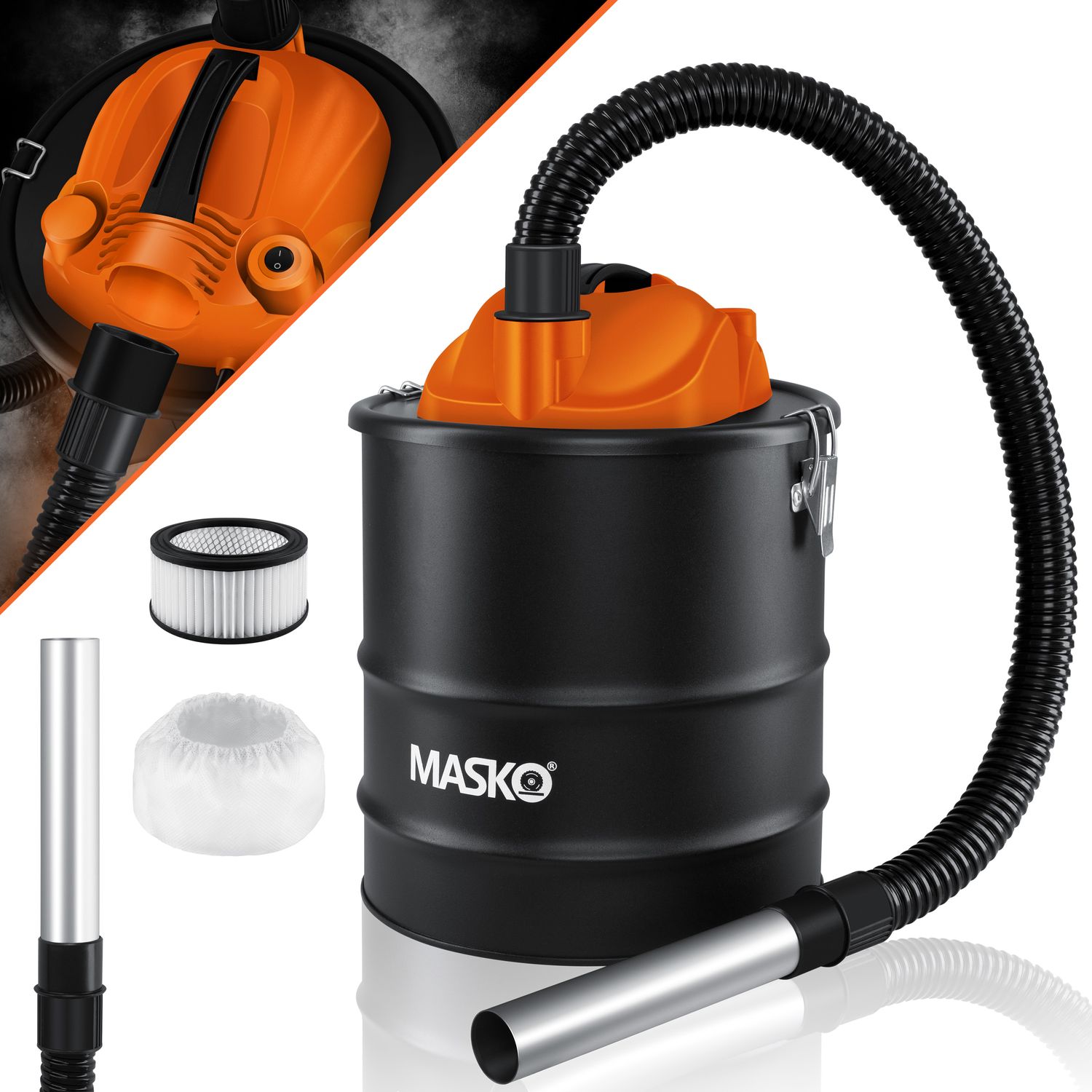 MASKO&reg; 2in1 Aschesauger 1200W Kaminsauger f&uuml;r Kamin - 20L Volumen &ndash; Saug- und Blasfunktion mit Hepafilter und Vorfilter &ndash; Asche Ru&szlig; Staubsauger f&uuml;r Kamin Grill Ofen &ndash; metallverst&auml;rkter Saugschlauch 