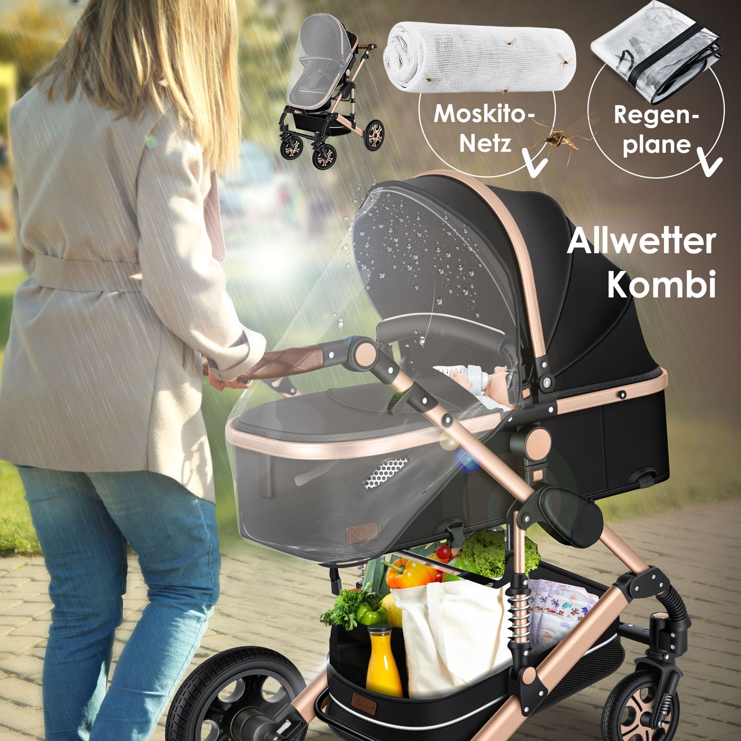KESSER Loops Kinderwagen 4 in 1 Kombikinderwagen Komplett-Set auch als  Buggy fr Kinder bis 4 Jahre inkl. Babywanne, Babyschale + Fusack, Korb,  Wickeltasche, Regen- & Insektenschutz & Flaschenhalter bei Marktkauf online  bestellen