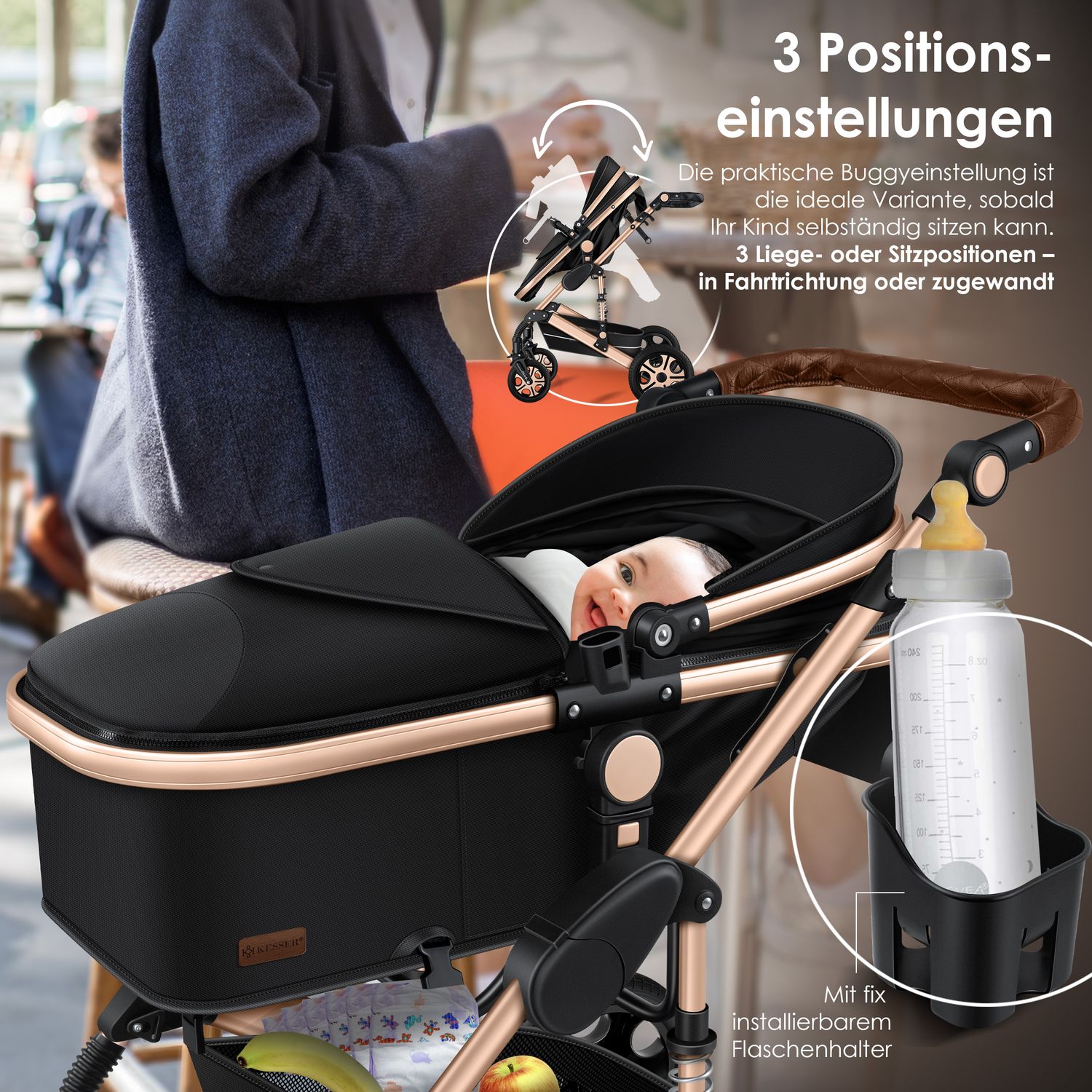 KESSER Loops Kinderwagen 4 in 1 Kombikinderwagen Komplett-Set auch als  Buggy fr Kinder bis 4 Jahre inkl. Babywanne, Babyschale + Fusack, Korb,  Wickeltasche, Regen- & Insektenschutz & Flaschenhalter bei Marktkauf online  bestellen