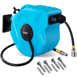 MASKO® Automatik Druckluftschlauch Aufroller – Schlauchtrommel mit 1/4" Anschluss, Schlauchaufroller, Wandhalterung, Tragegriff, 180° schwenkbar, Schlauchbremse, vormontiert & sofort einsatzbereit 
