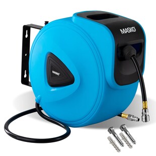 MASKO® Automatik Druckluftschlauch Aufroller – Schlauchtrommel mit 1/4" Anschluss, Schlauchaufroller, Wandhalterung, Tragegriff, 180° schwenkbar, Schlauchbremse, vormontiert & sofort einsatzbereit 