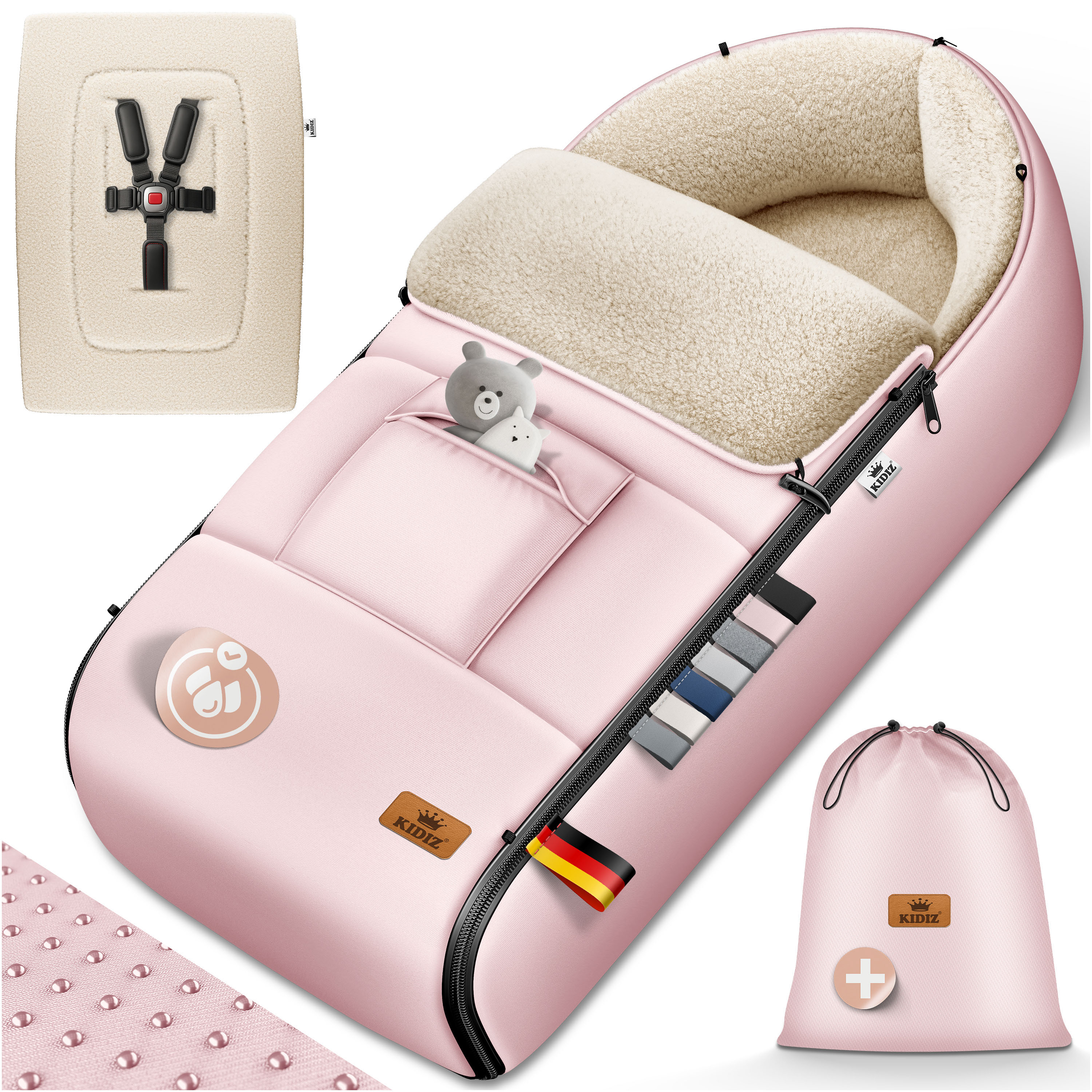 KIDIZ&reg; Babyfu&szlig;sack Baby Fu&szlig;sack Winterfu&szlig;sack Babyschale mit Rei&szlig;verschluss Kuschelsack Babydecke Kinderwagen waschbar verschlie&szlig;barer Kopfteil, Tasche, passend f&uuml;r alle Kinderwagen 