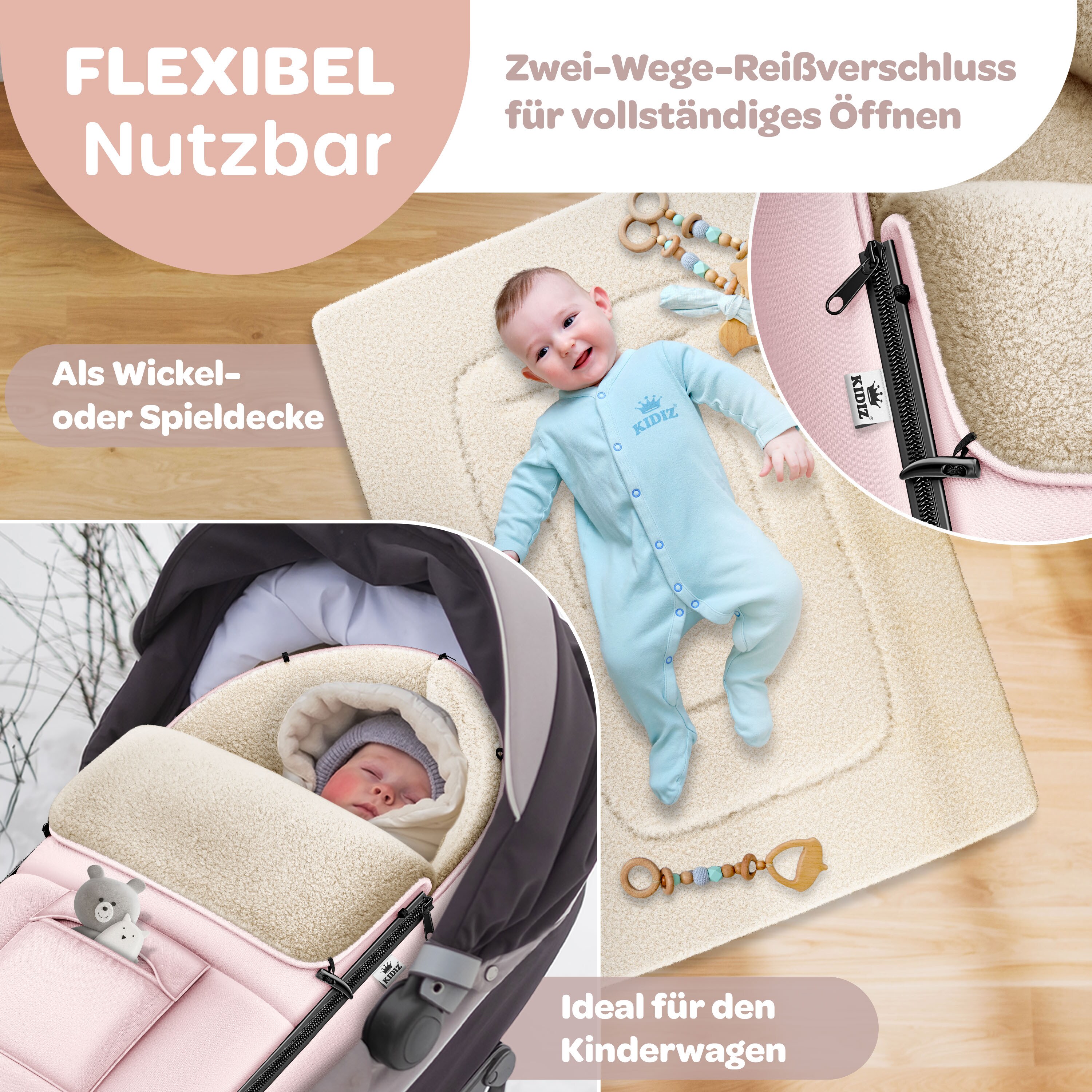 KIDIZ Babyfusack Baby Fusack Winterfusack Babyschale mit Reiverschluss  Kuschelsack Babydecke Kinderwagen waschbar verschliebarer Kopfteil,  Tasche, passend fr alle Kinderwagen bei Marktkauf online bestellen