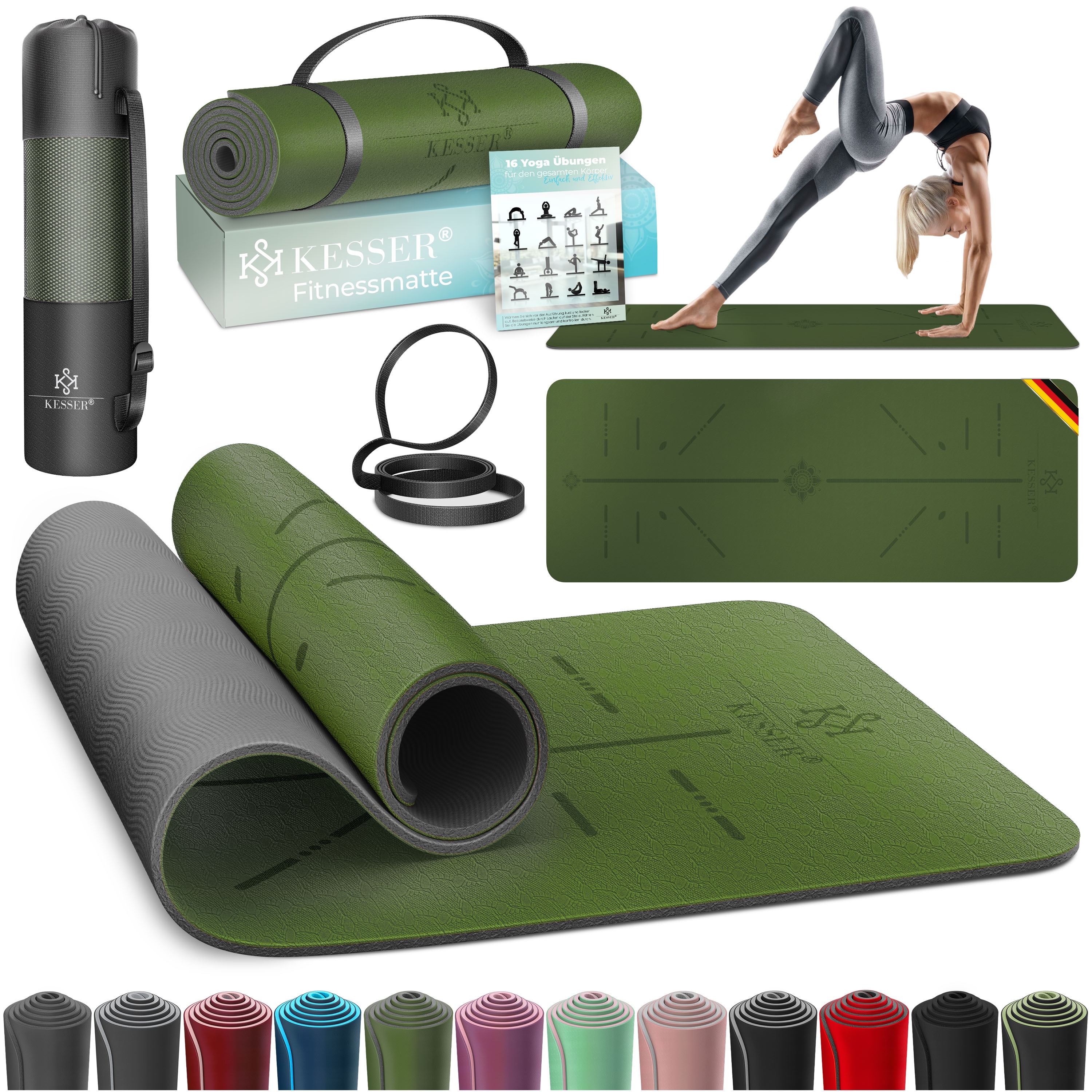 KESSER&reg; Gymnastikmatte mit Tragegurt rutschfest TPE Yogamatte Gepolstert & rutschfest Fitnessmatte , 183 x 61  Trainingsmatte f&uuml;r Fitness Sportmatte, Pilates & Gymnastik Workout extradick 