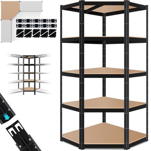 MASKO® Eckregal Lagerregal Schwerlastregal, Kellerregal, 180x75x40cm , bis 875 kg, 5 verstellbare Ablagen, MDF-Platten Regal aus Metall, Steckregal, Werkstattregal, Keller, Garage 