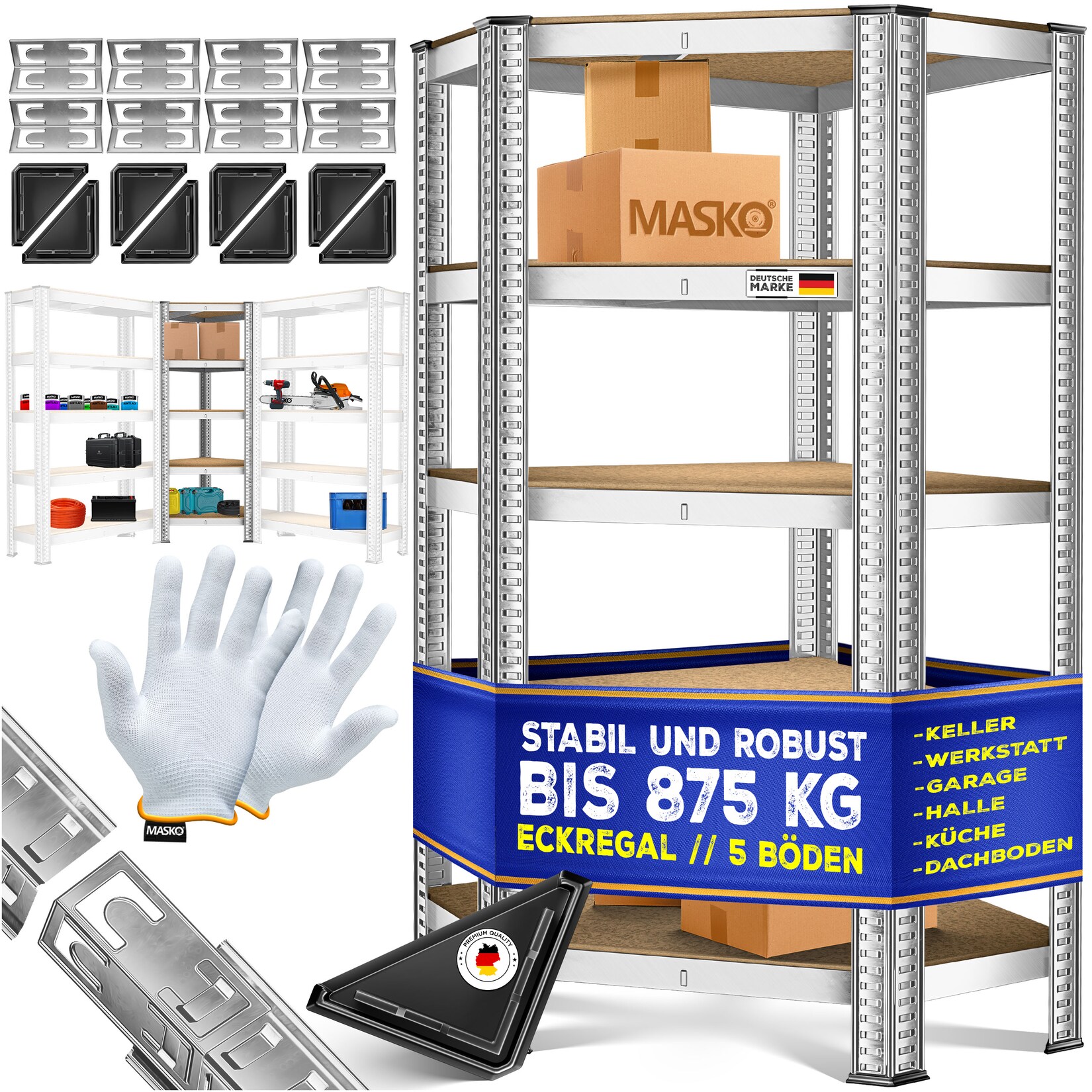 ® Eckregal Lagerregal Schwerlastregal, Kellerregal, 180x75x40cm , bis , 5 verstellbare Ablagen, MDF-Platten Regal aus Metall, Steckregal, Werkstattregal, Keller, Garage